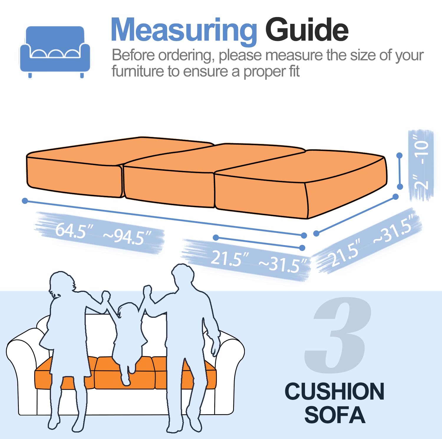 Couch Cushion Covers Individual Large Super Stretch Chenille (Sturdier Version) Sofa Cushion Covers, Couch Seat Covers Couch Slipcovers Furniture Protector (3 Piece Seat Cushion Covers)