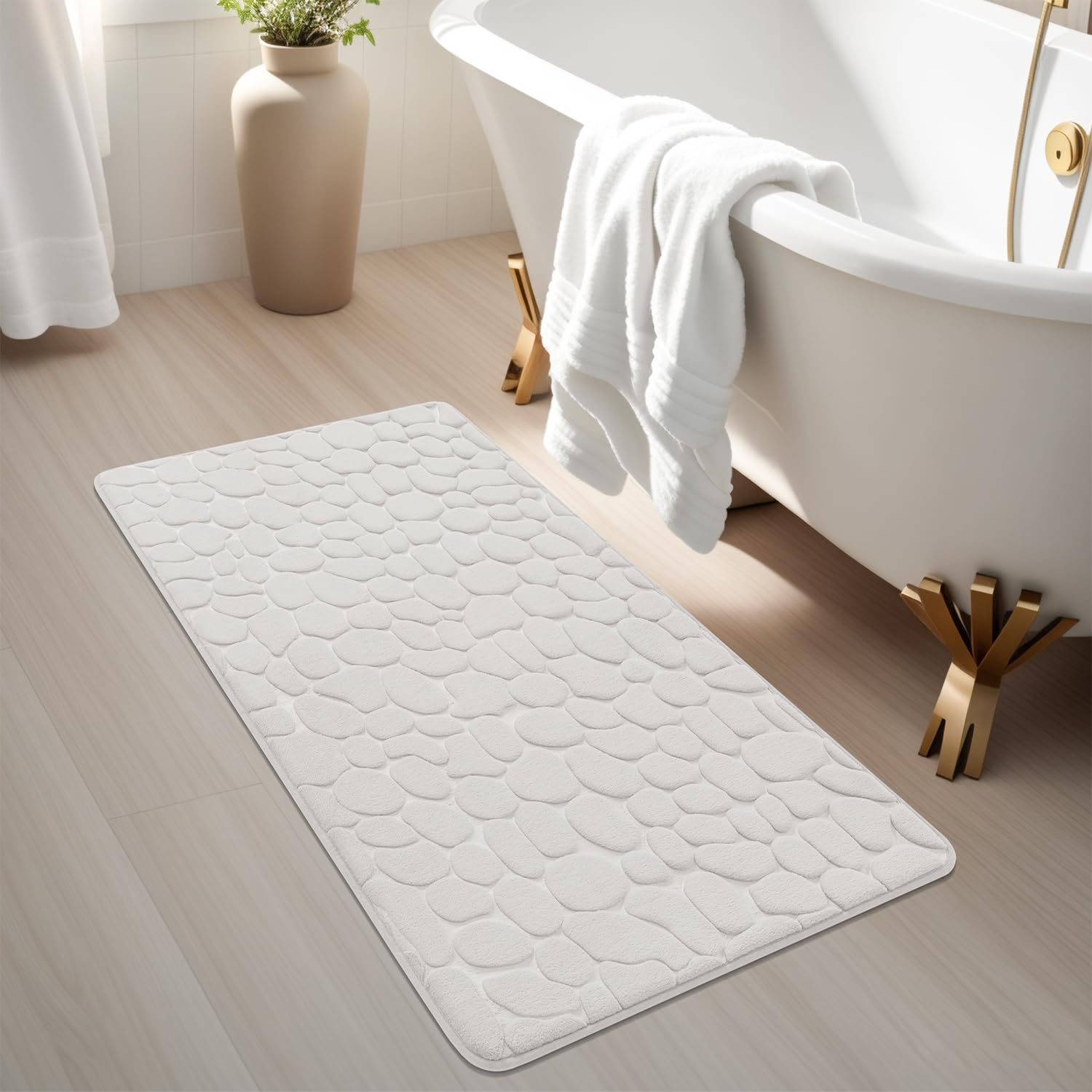 Memory Foam Bath Mat Cobblestone Bathroom Rugs Super Water Absorbent Machine Washable Bath Rugs