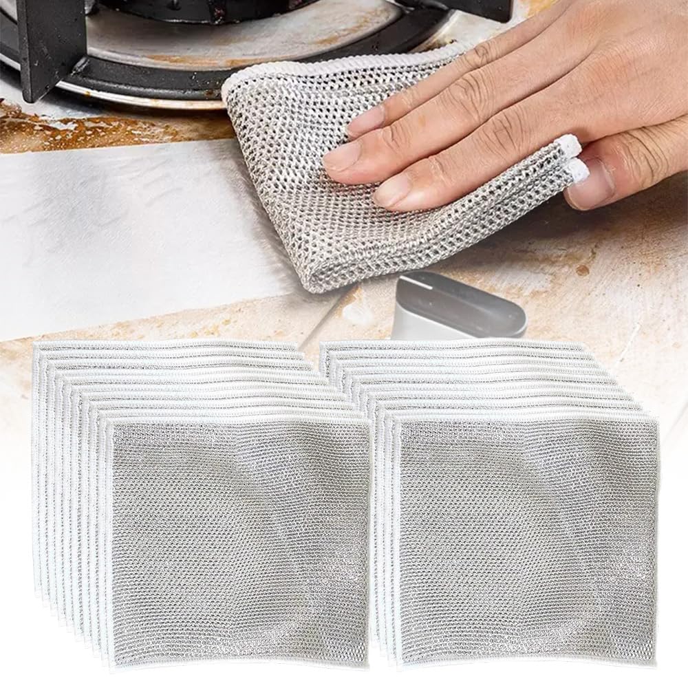 改Multipurpose Wire Dishwashing Rags for Wet and Dry, 2023 New Multifunctional Non Scratch Metal Wire Dishcloth, Reusable Premium Metal Scrubbing Pads Sponge Clean for Home Kitchen Cooktop (5PCS)