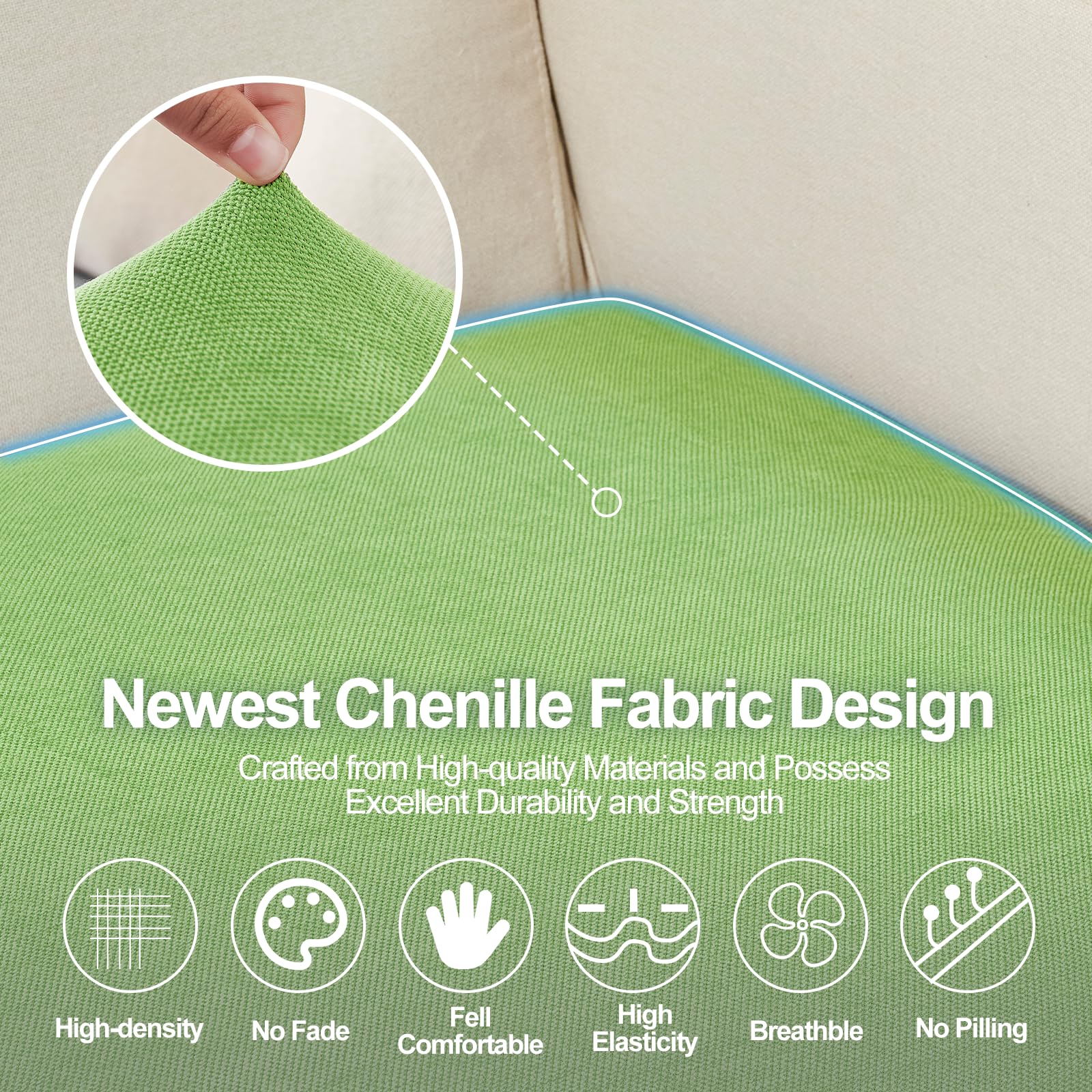 Couch Cushion Covers Individual Large Super Stretch Chenille (Sturdier Version) Sofa Cushion Covers, Couch Seat Covers Couch Slipcovers Furniture Protector (3 Piece Seat Cushion Covers)