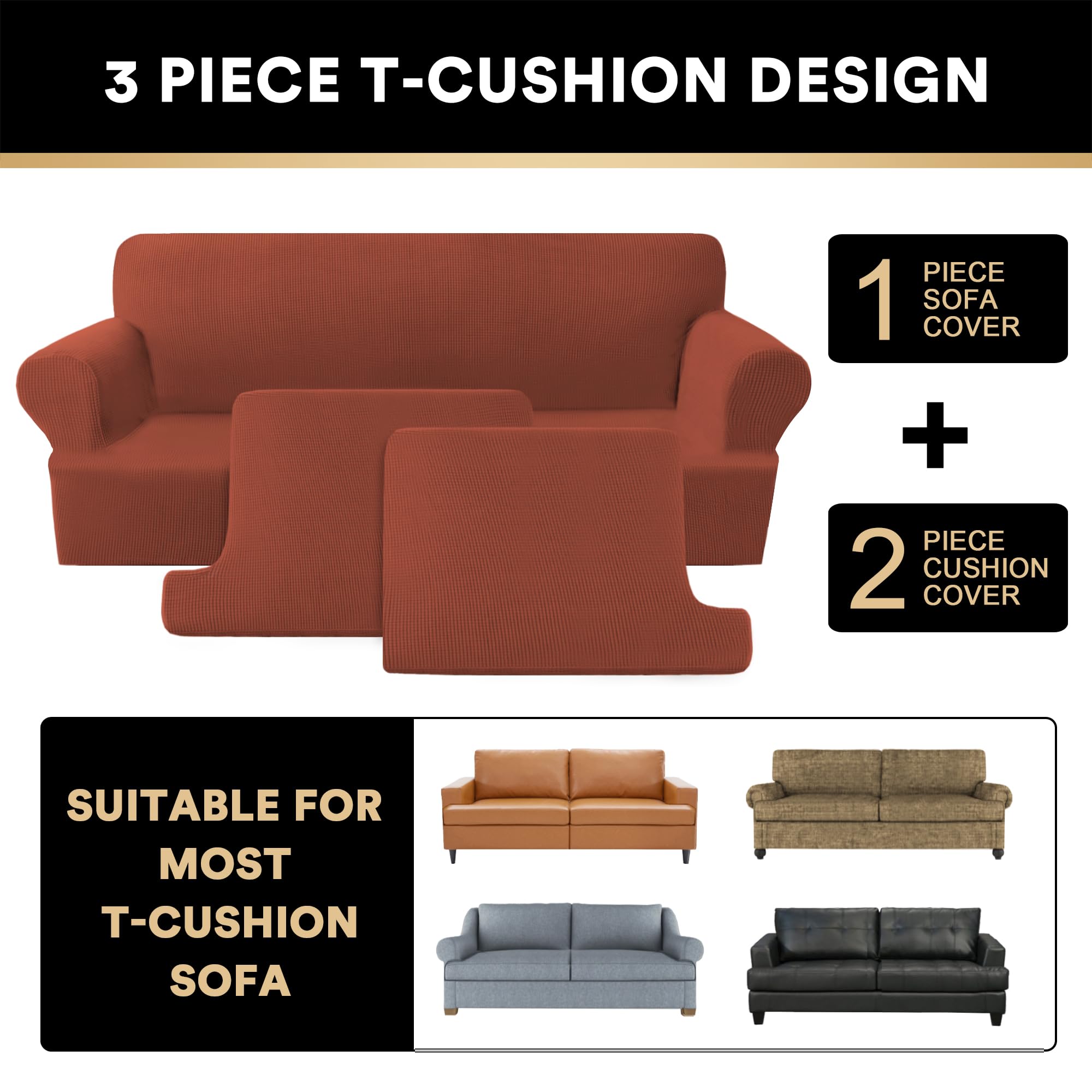 T Cushion Sofa Slipcover 4 Pieces Sofa Covers for T Cushion Shape Seat Covers Machine Washable, Sand