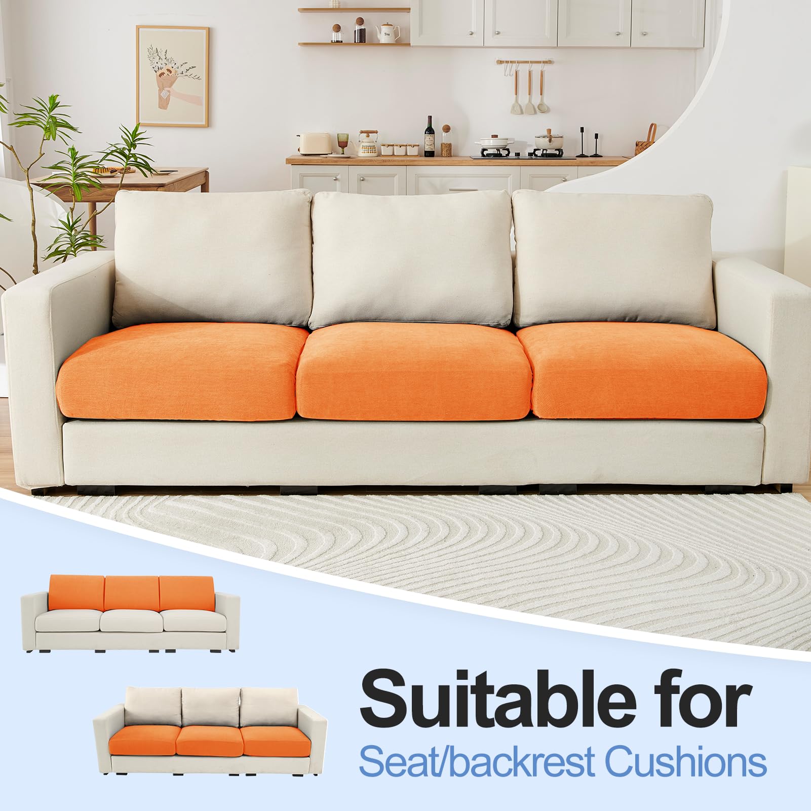 Couch Cushion Covers Individual Large Super Stretch Chenille (Sturdier Version) Sofa Cushion Covers, Couch Seat Covers Couch Slipcovers Furniture Protector (3 Piece Seat Cushion Covers)