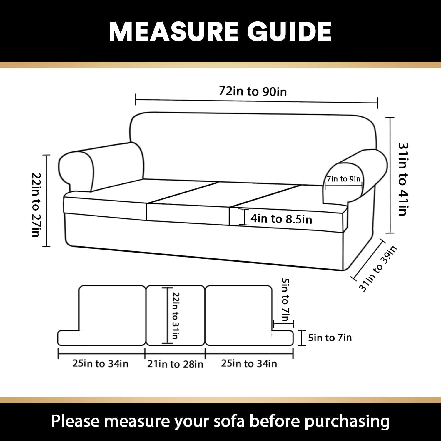 T Cushion Sofa Slipcover 4 Pieces Sofa Covers for T Cushion Shape Seat Covers Machine Washable, Sand