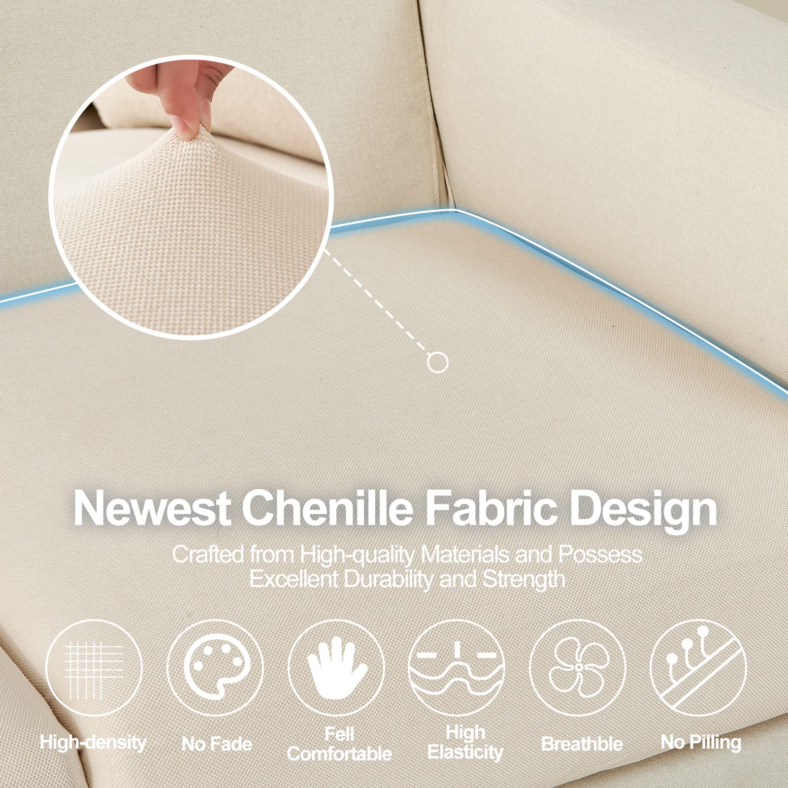 Couch Cushion Covers Individual Large Super Stretch Chenille (Sturdier Version) Sofa Cushion Covers, Couch Seat Covers Couch Slipcovers Furniture Protector (3 Piece Seat Cushion Covers)