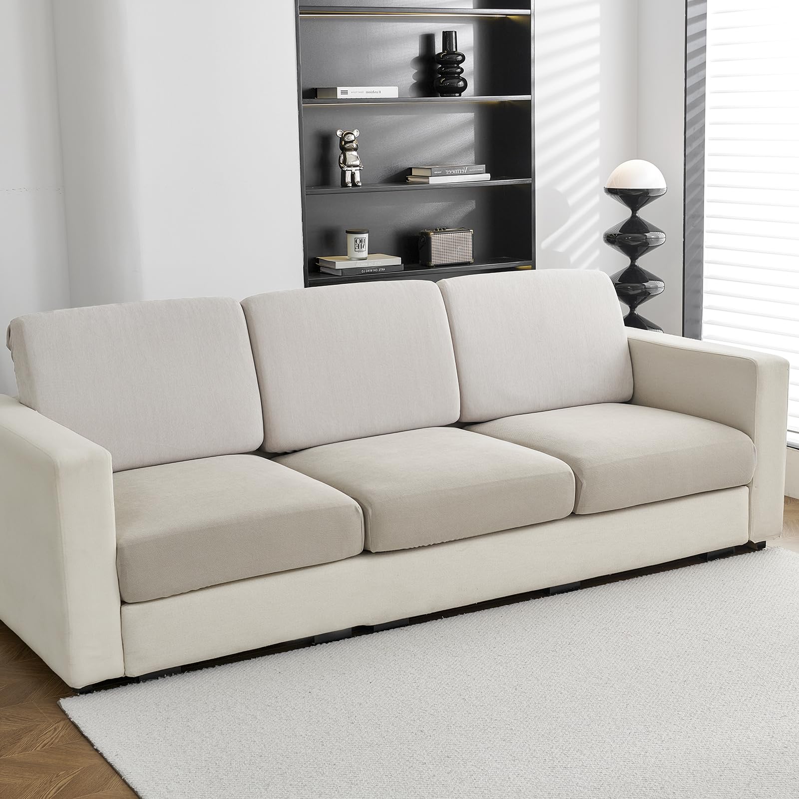 Couch Cushion Covers Individual Large Super Stretch Chenille (Sturdier Version) Sofa Cushion Covers, Couch Seat Covers Couch Slipcovers Furniture Protector (3 Piece Seat Cushion Covers)