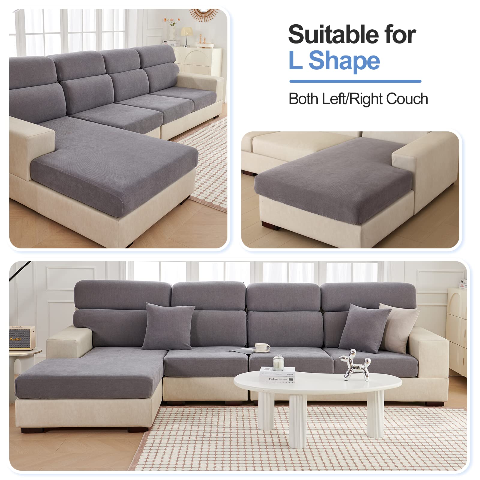 Couch Cushion Covers Individual Large Super Stretch Chenille (Sturdier Version) Sofa Cushion Covers, Couch Seat Covers Couch Slipcovers Furniture Protector (3 Piece Seat Cushion Covers)