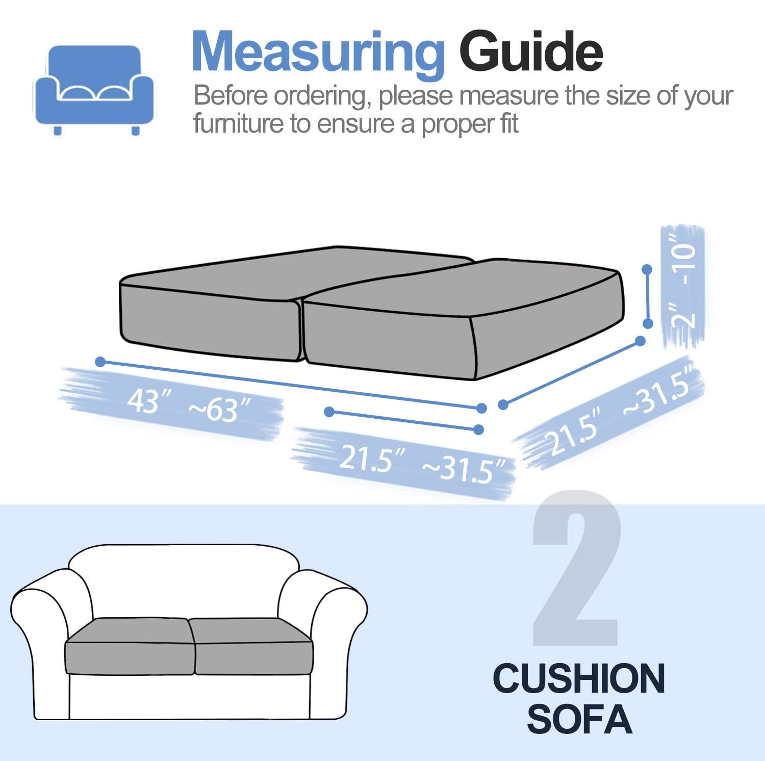 Couch Cushion Covers Individual Large Super Stretch Chenille (Sturdier Version) Sofa Cushion Covers, Couch Seat Covers Couch Slipcovers Furniture Protector (3 Piece Seat Cushion Covers)
