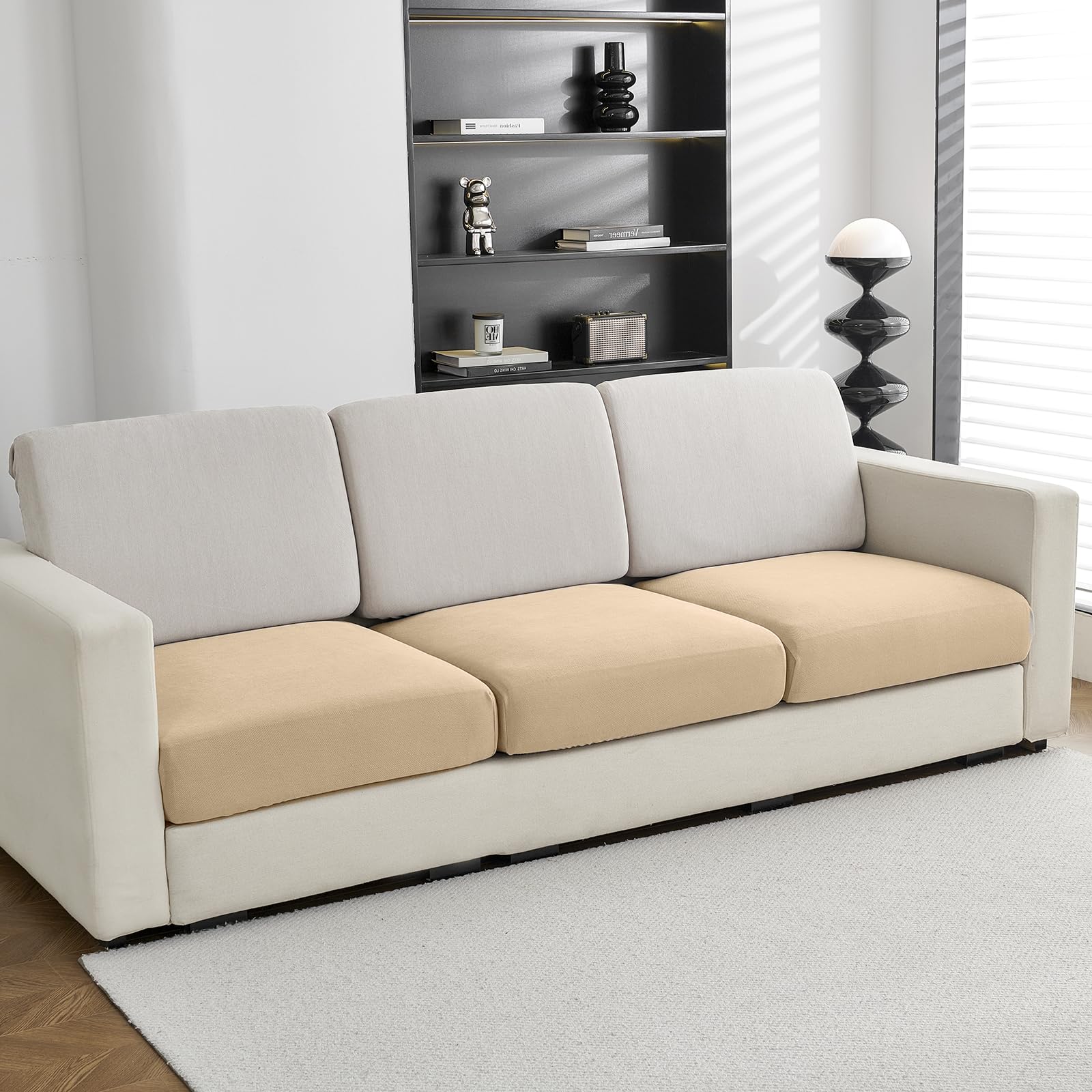 Couch Cushion Covers Individual Large Super Stretch Chenille (Sturdier Version) Sofa Cushion Covers, Couch Seat Covers Couch Slipcovers Furniture Protector (3 Piece Seat Cushion Covers)