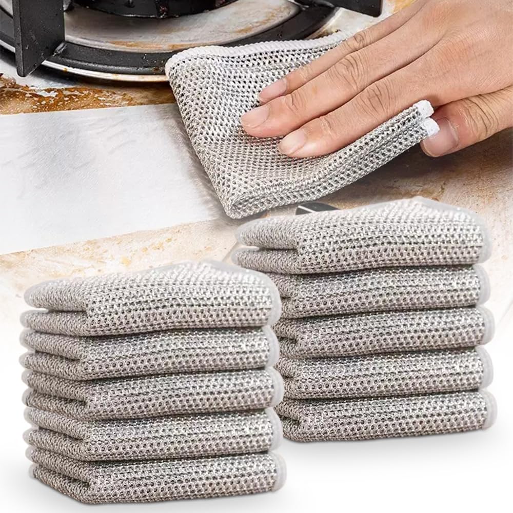 改Multipurpose Wire Dishwashing Rags for Wet and Dry, 2023 New Multifunctional Non Scratch Metal Wire Dishcloth, Reusable Premium Metal Scrubbing Pads Sponge Clean for Home Kitchen Cooktop (5PCS)