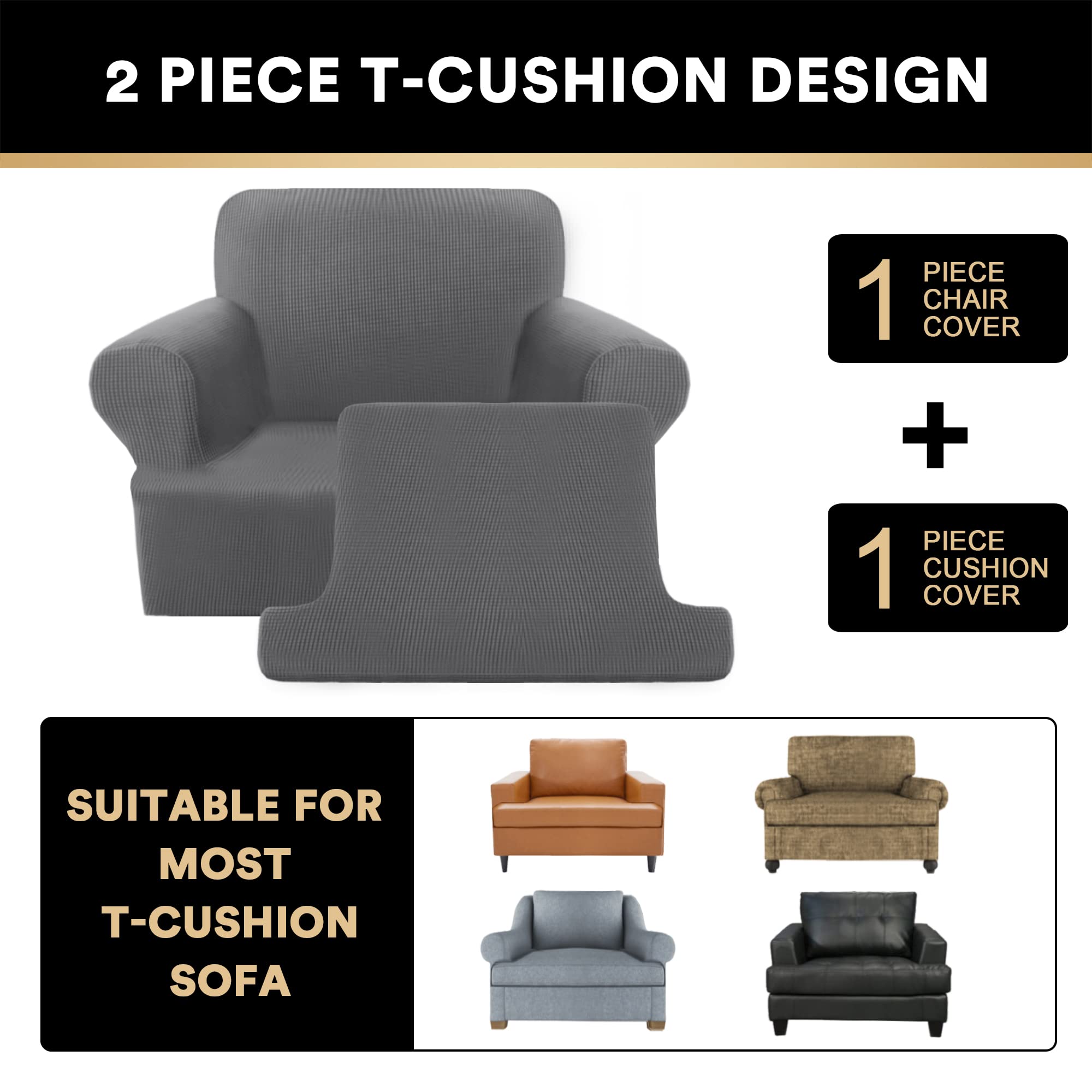 T Cushion Sofa Slipcover 4 Pieces Sofa Covers for T Cushion Shape Seat Covers Machine Washable, Sand