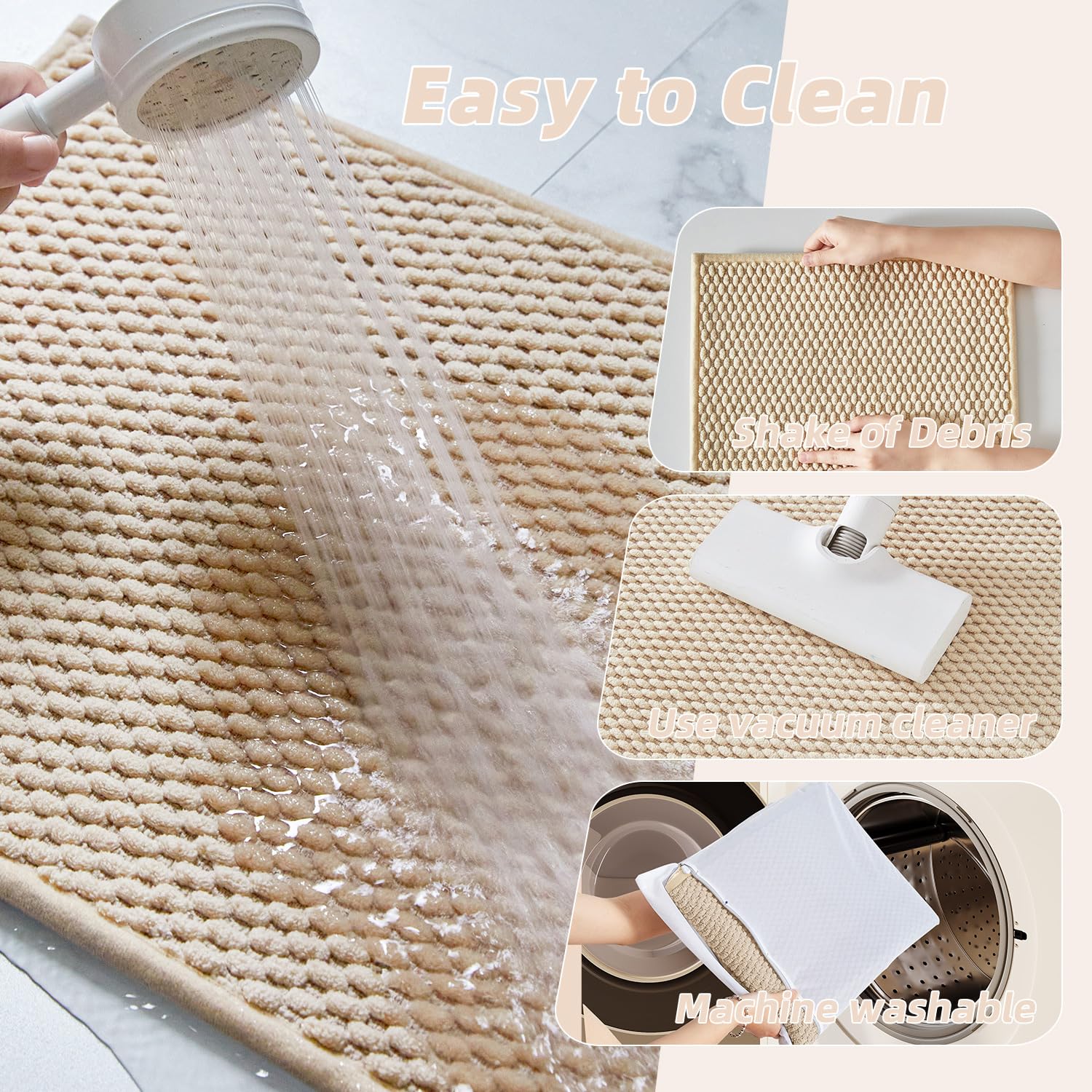 改Bathroom Toilet Rug, Chenille Bathroom Mat for Toilet Mat, Non Slip Absorbent Bath Rug, Washable U Shap Mat Contour Bath Rugs for Toilet Base Khaki 20"*24"