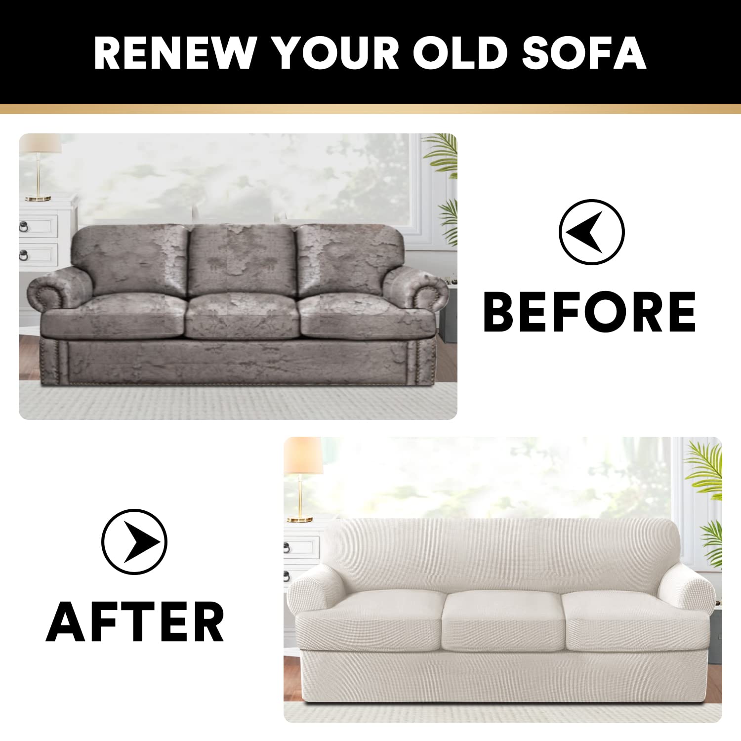 T Cushion Sofa Slipcover 4 Pieces Sofa Covers for T Cushion Shape Seat Covers Machine Washable, Sand