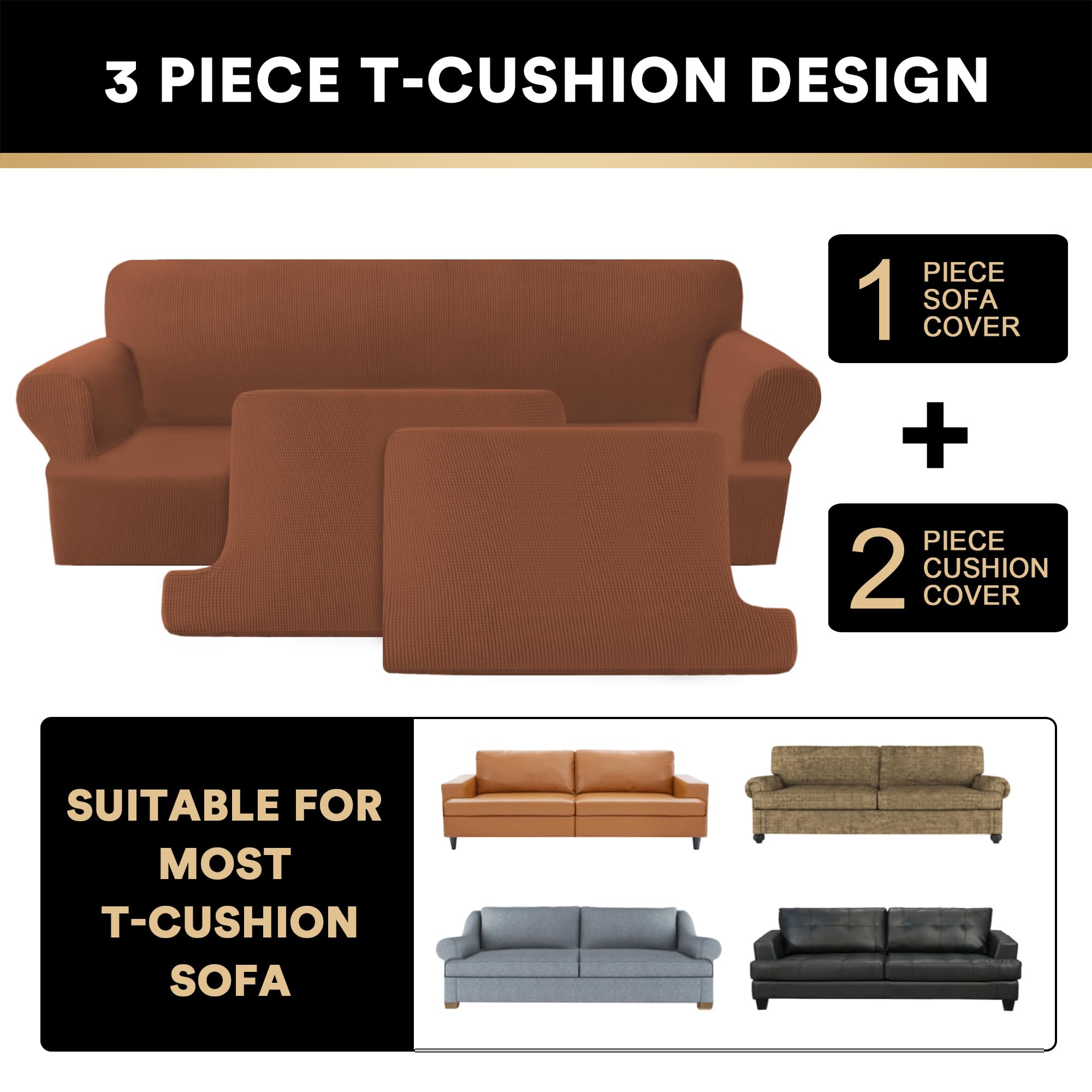 T Cushion Sofa Slipcover 4 Pieces Sofa Covers for T Cushion Shape Seat Covers Machine Washable, Sand