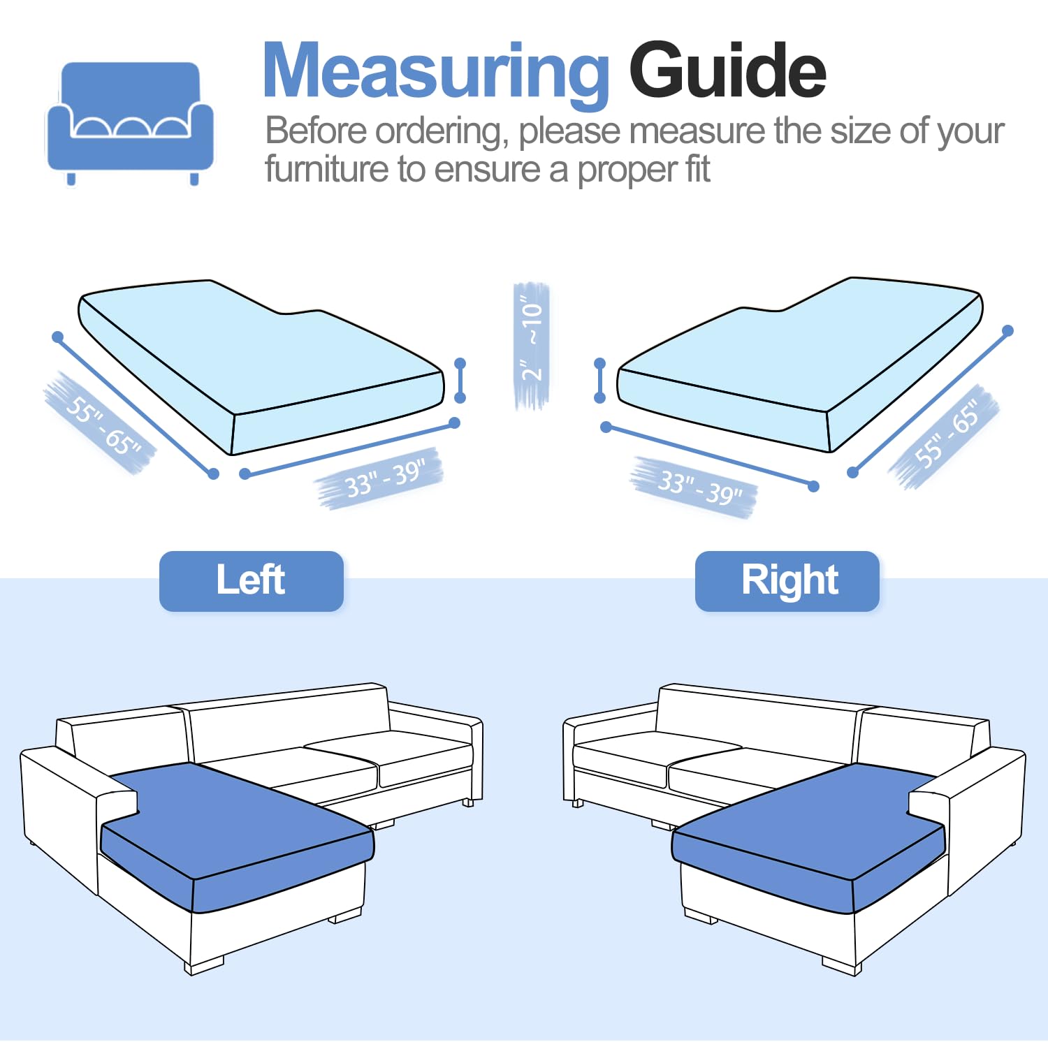 Couch Cushion Covers Individual Large Super Stretch Chenille (Sturdier Version) Sofa Cushion Covers, Couch Seat Covers Couch Slipcovers Furniture Protector (3 Piece Seat Cushion Covers)