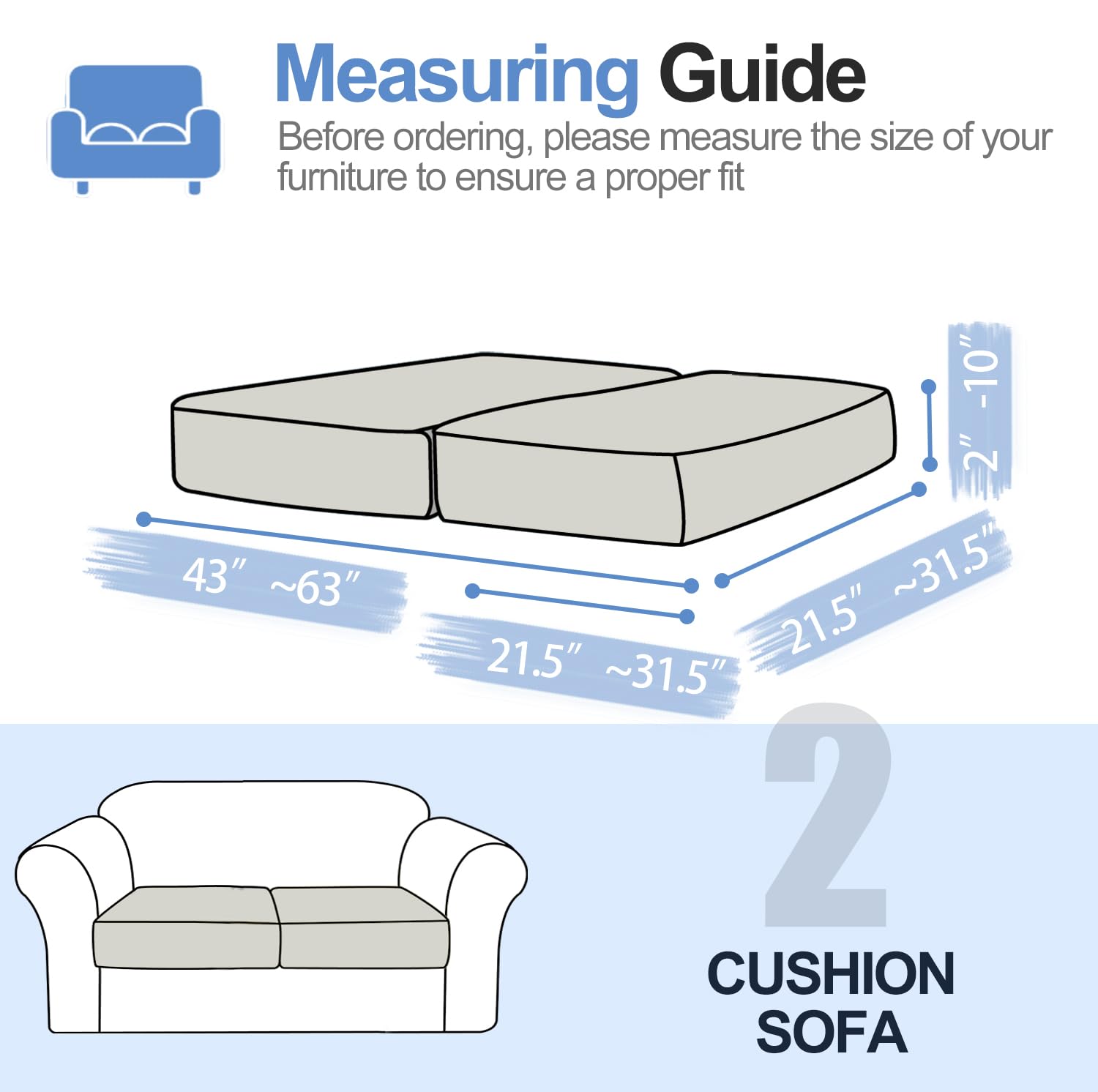 Couch Cushion Covers Individual Large Super Stretch Chenille (Sturdier Version) Sofa Cushion Covers, Couch Seat Covers Couch Slipcovers Furniture Protector (3 Piece Seat Cushion Covers)