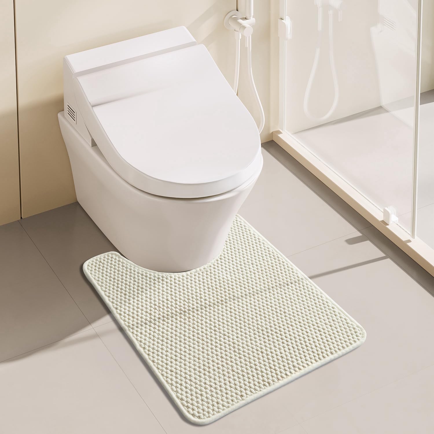 改Bathroom Toilet Rug, Chenille Bathroom Mat for Toilet Mat, Non Slip Absorbent Bath Rug, Washable U Shap Mat Contour Bath Rugs for Toilet Base Khaki 20"*24"