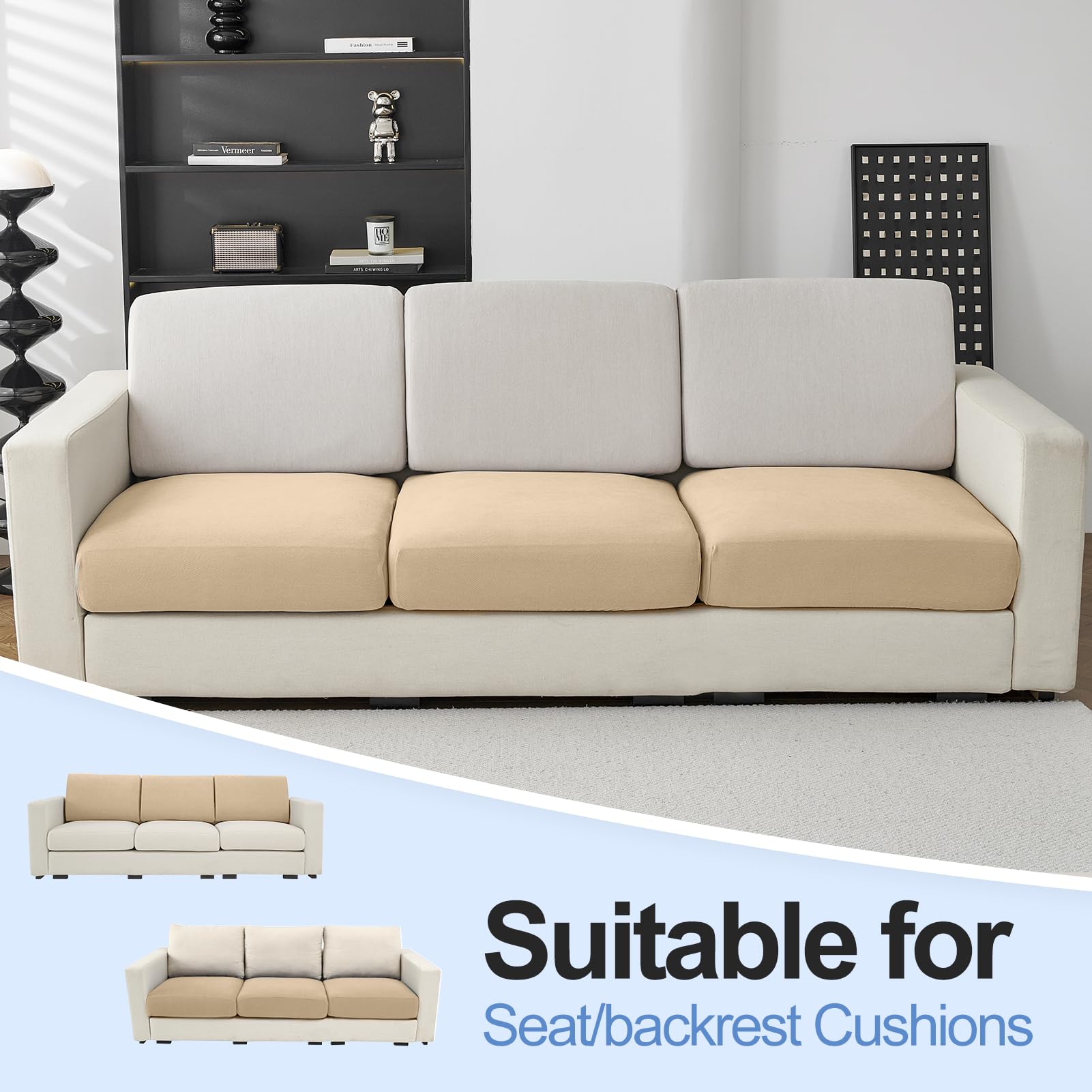 Couch Cushion Covers Individual Large Super Stretch Chenille (Sturdier Version) Sofa Cushion Covers, Couch Seat Covers Couch Slipcovers Furniture Protector (3 Piece Seat Cushion Covers)