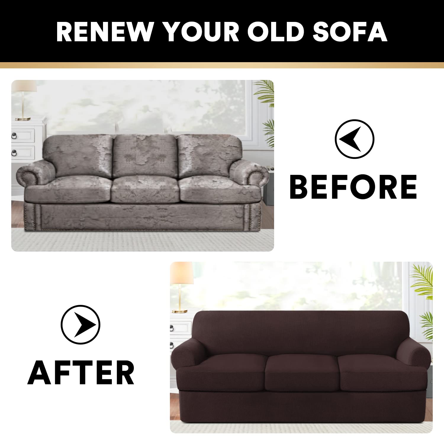 T Cushion Sofa Slipcover 4 Pieces Sofa Covers for T Cushion Shape Seat Covers Machine Washable, Sand
