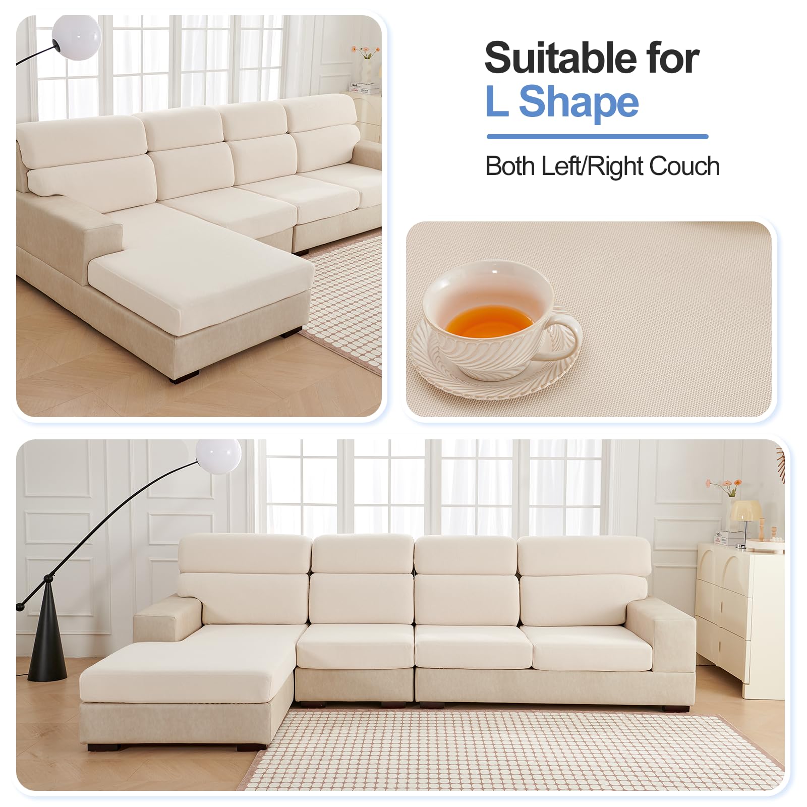 Couch Cushion Covers Individual Large Super Stretch Chenille (Sturdier Version) Sofa Cushion Covers, Couch Seat Covers Couch Slipcovers Furniture Protector (3 Piece Seat Cushion Covers)