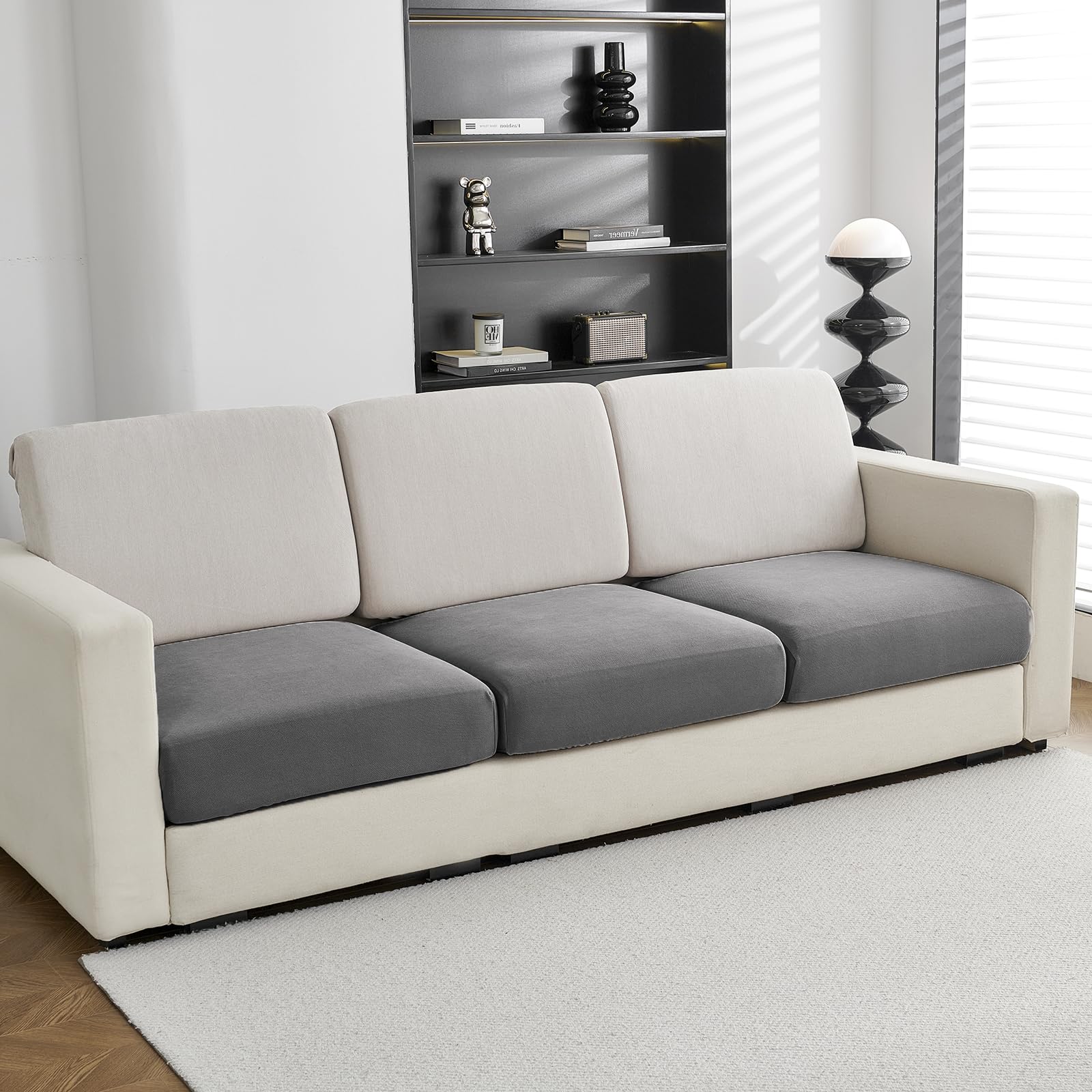 Couch Cushion Covers Individual Large Super Stretch Chenille (Sturdier Version) Sofa Cushion Covers, Couch Seat Covers Couch Slipcovers Furniture Protector (3 Piece Seat Cushion Covers)