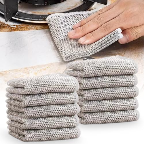 改Multipurpose Wire Dishwashing Rags for Wet and Dry, 2023 New Multifunctional Non Scratch Metal Wire Dishcloth, Reusable Premium Metal Scrubbing Pads Sponge Clean for Home Kitchen Cooktop (5PCS)