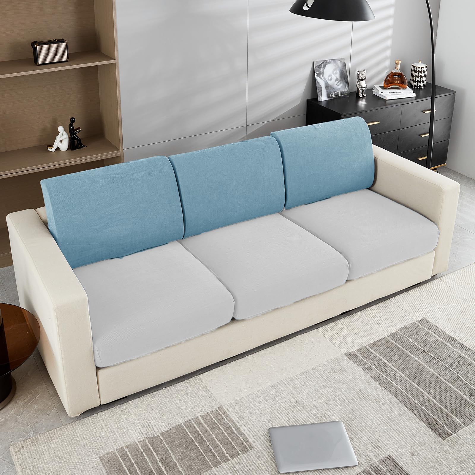 Couch Cushion Covers Individual Large Super Stretch Chenille (Sturdier Version) Sofa Cushion Covers, Couch Seat Covers Couch Slipcovers Furniture Protector (3 Piece Seat Cushion Covers)