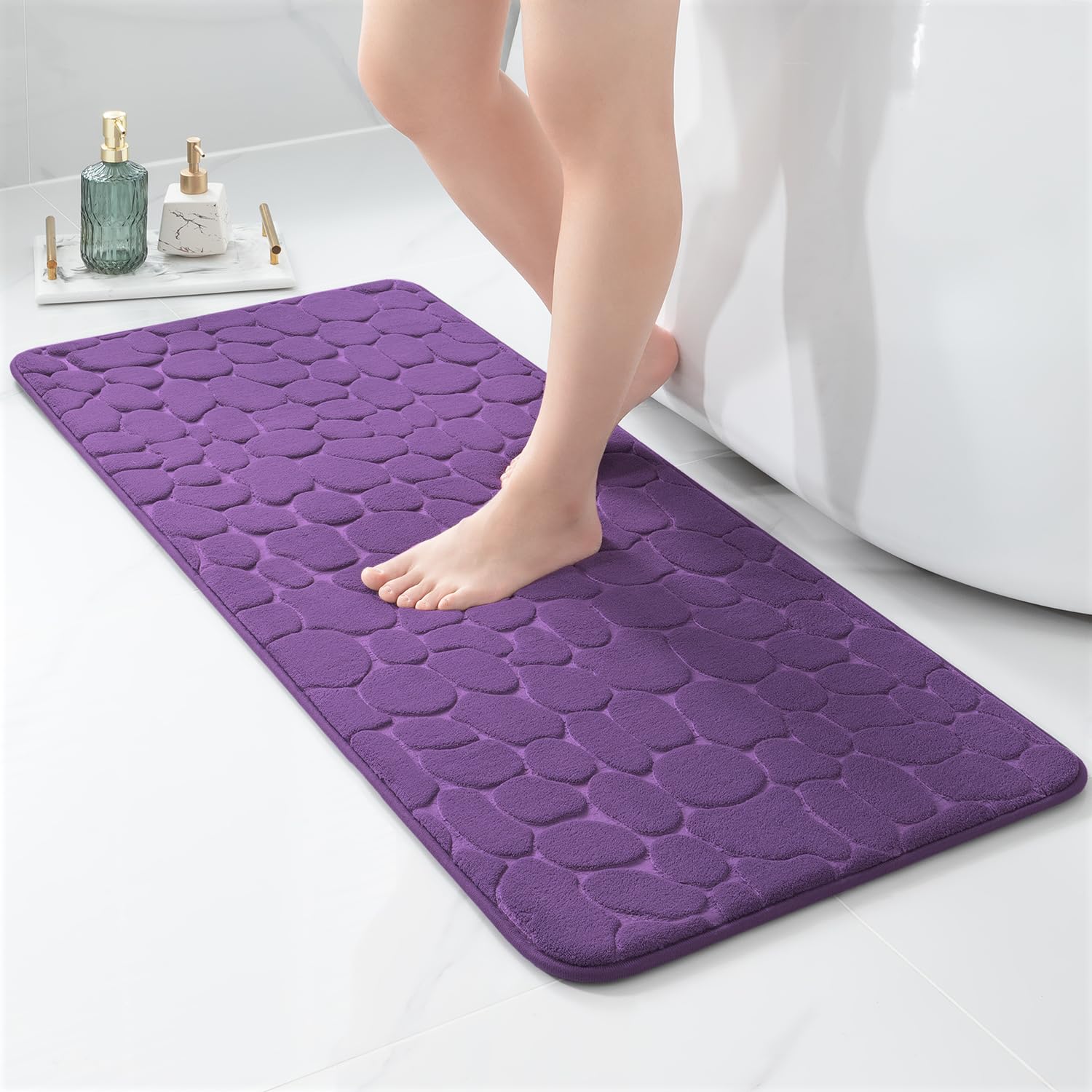 Memory Foam Bath Mat Cobblestone Bathroom Rugs Super Water Absorbent Machine Washable Bath Rugs