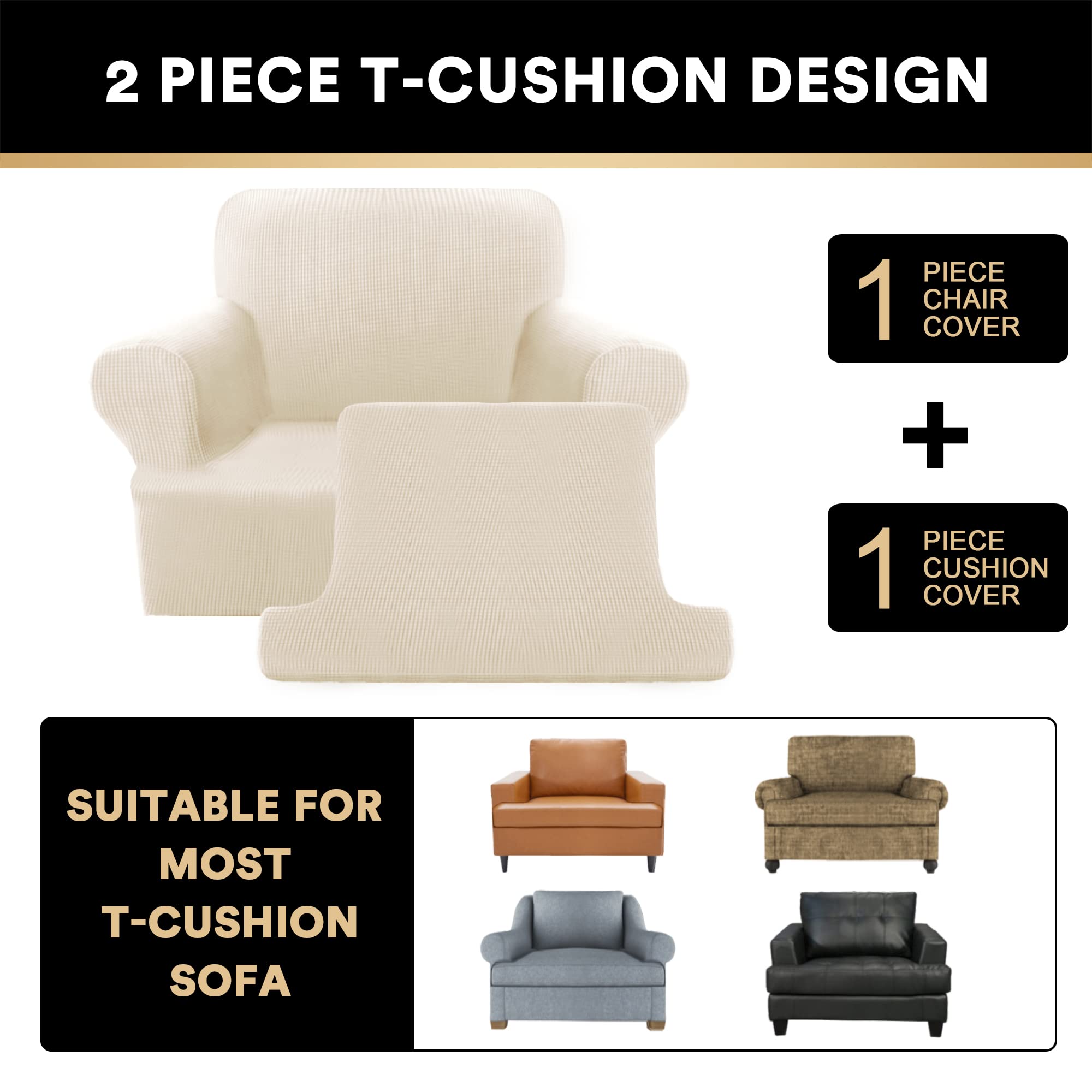 T Cushion Sofa Slipcover 4 Pieces Sofa Covers for T Cushion Shape Seat Covers Machine Washable, Sand