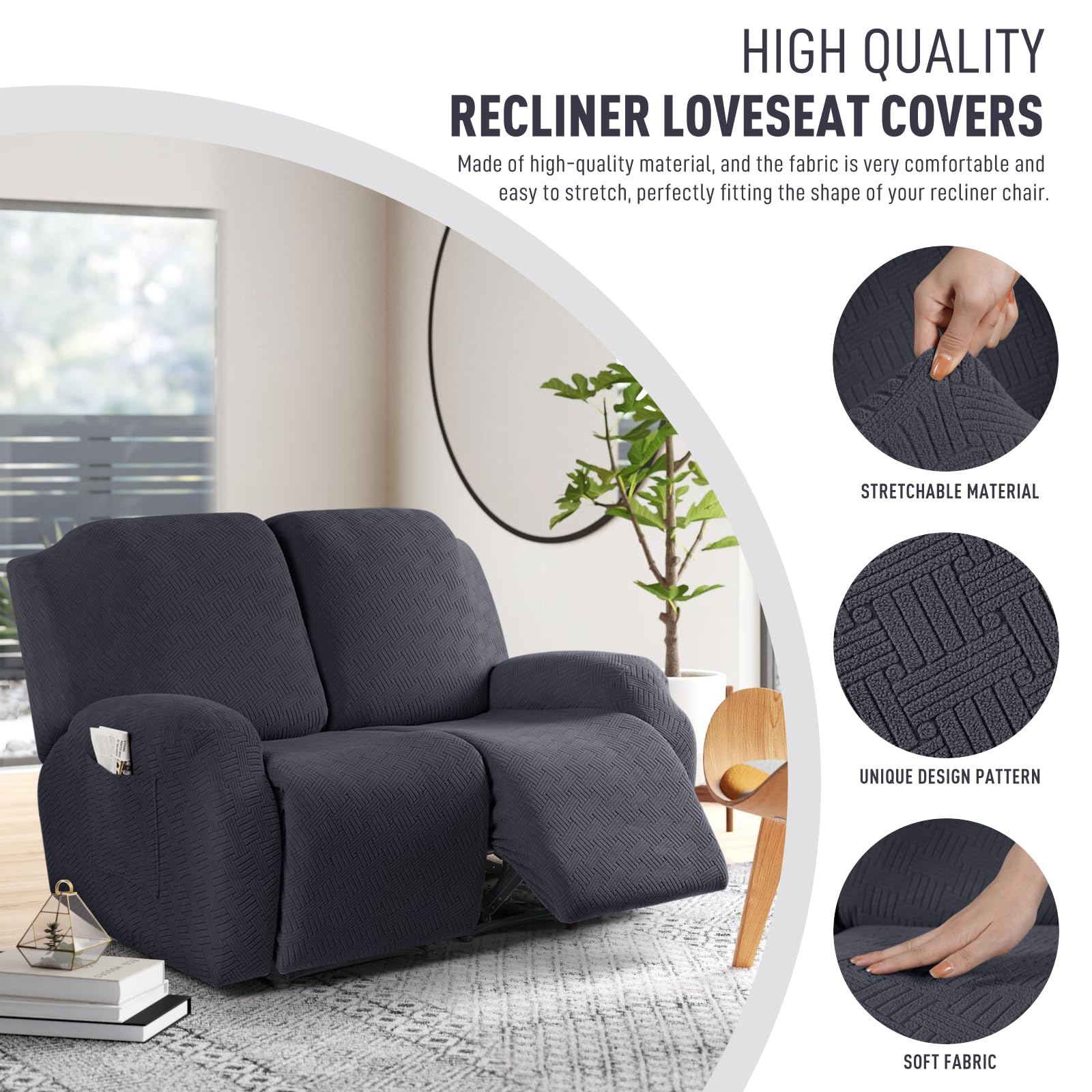 Recliner Covers, Stretch Reclining Chair Covers, Recliner Sofa Slipcovers Stripe Jacquard Recliner Couch Covers Furniture Protector Covers for Pet Kid