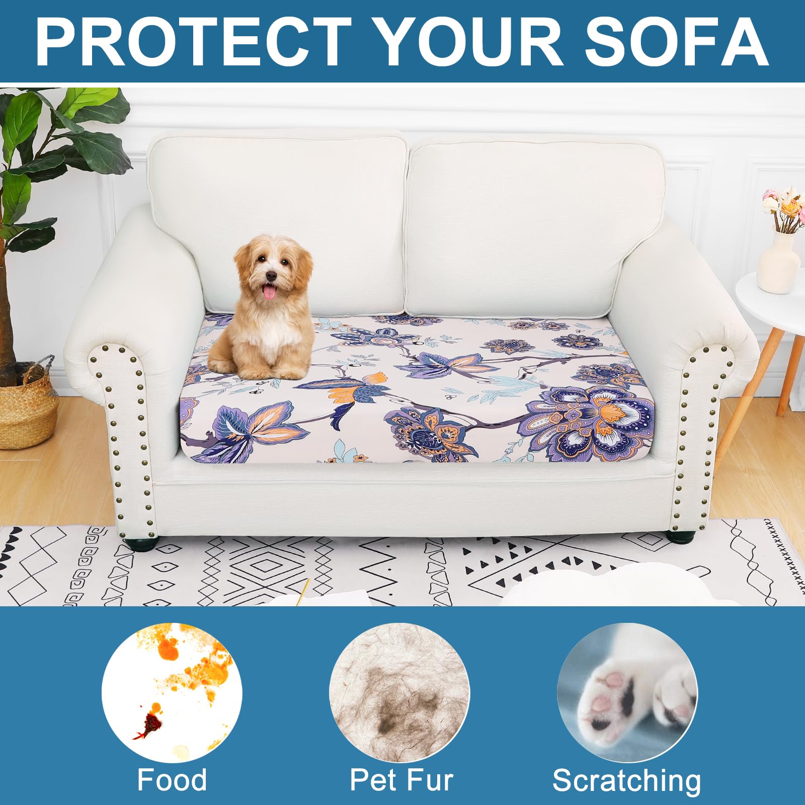 Printed Couch Cushion Covers, Stretch Sofa Cushion Covers Replacement, Non-Slip Sofa Seat Cushion Slipcovers, Soft Couch Covers for Indoor and Outdoor