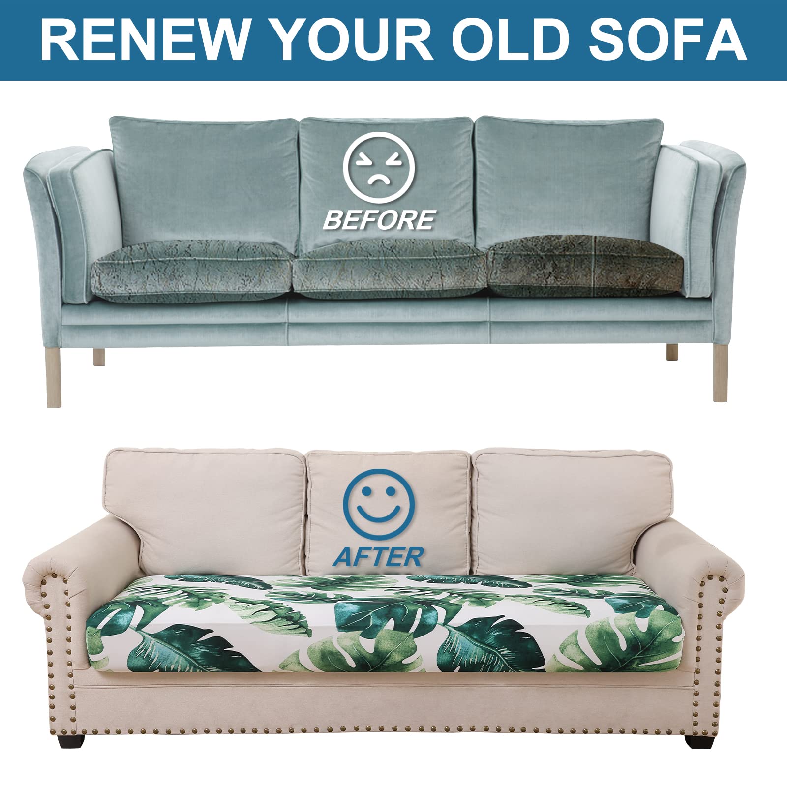Printed Couch Cushion Covers, Stretch Sofa Cushion Covers Replacement, Non-Slip Sofa Seat Cushion Slipcovers, Soft Couch Covers for Indoor and Outdoor