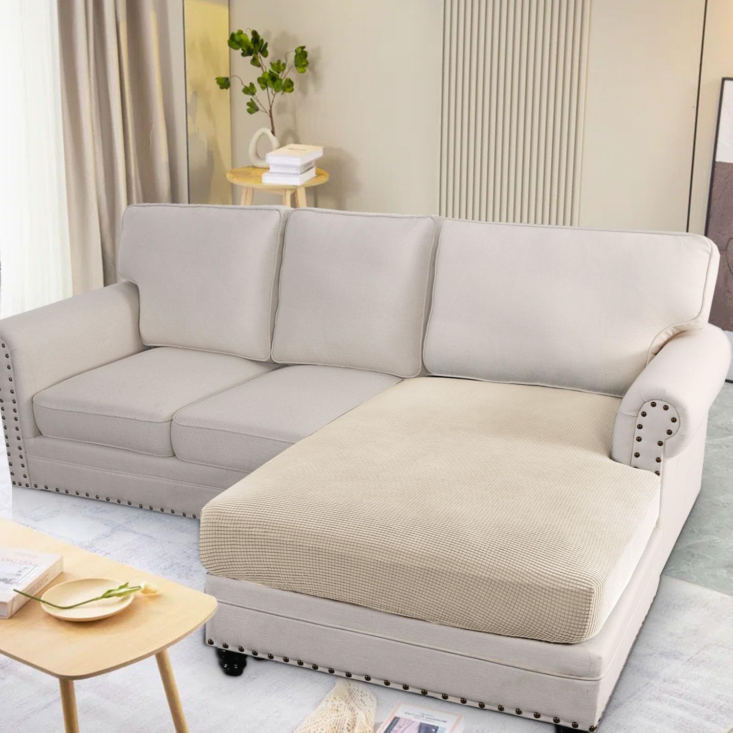 Super Stretch Individual Seat Cushion Covers Sofa Covers Couch Cushion Covers Slipcover Sets Thick Jacquard Textured Twill Fabric (1 Piece Sofa Cushion Cover)
