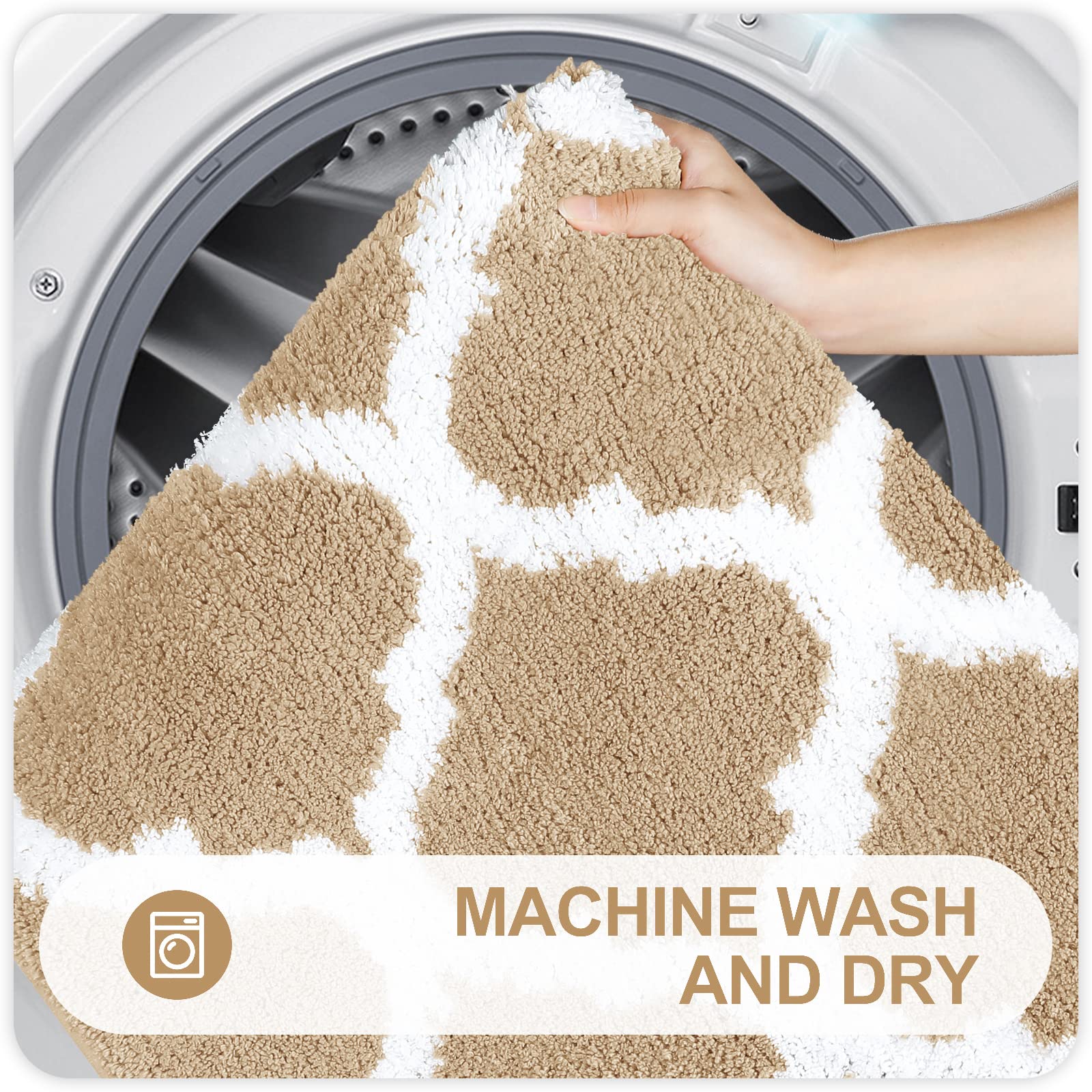 Bathroom Rugs Set 2 Piece Microfiber Bath Shower Mat and U-Shaped Toilet Rug, Machine Wash Dry, Non-Slip Absorbent Shaggy Bath Rug for Tub, Shower and Bath Room