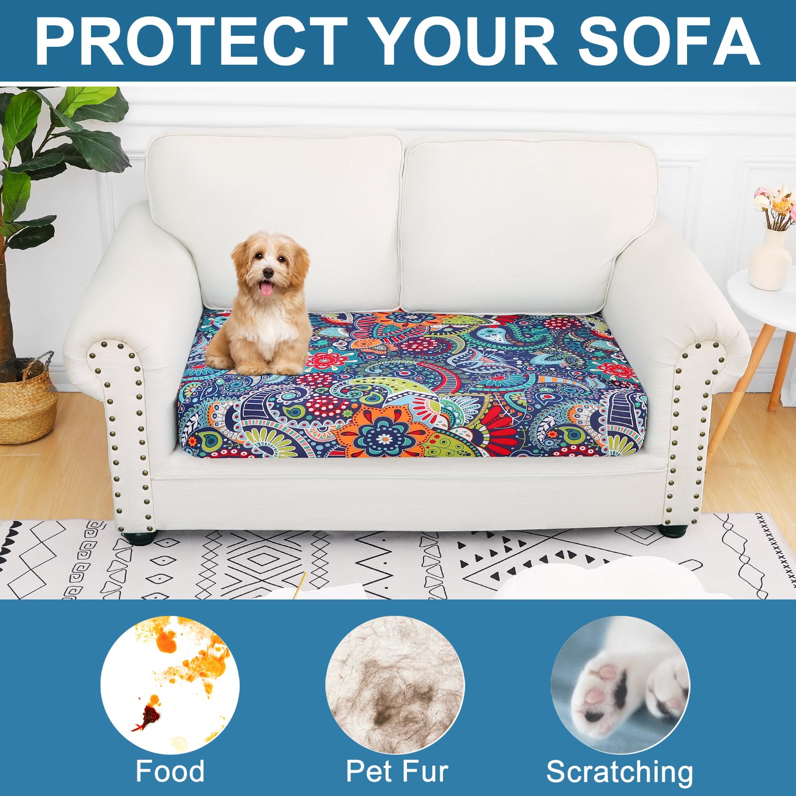 Printed Couch Cushion Covers, Stretch Sofa Cushion Covers Replacement, Non-Slip Sofa Seat Cushion Slipcovers, Soft Couch Covers for Indoor and Outdoor