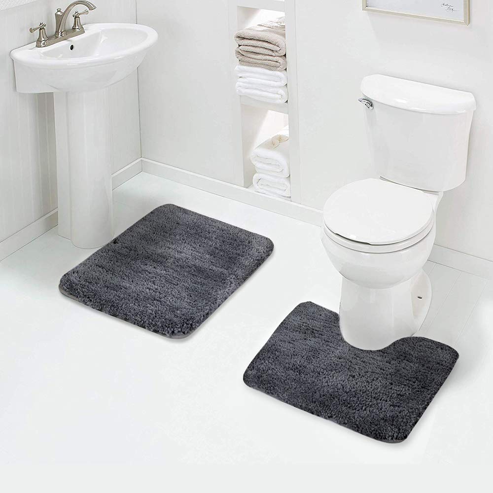 Shaggy 2 Piece Bath Rug Sets 20 x 24 Non Slip,Machine Wash/Dry Plush Absorbent Bath Mats for Bathroom