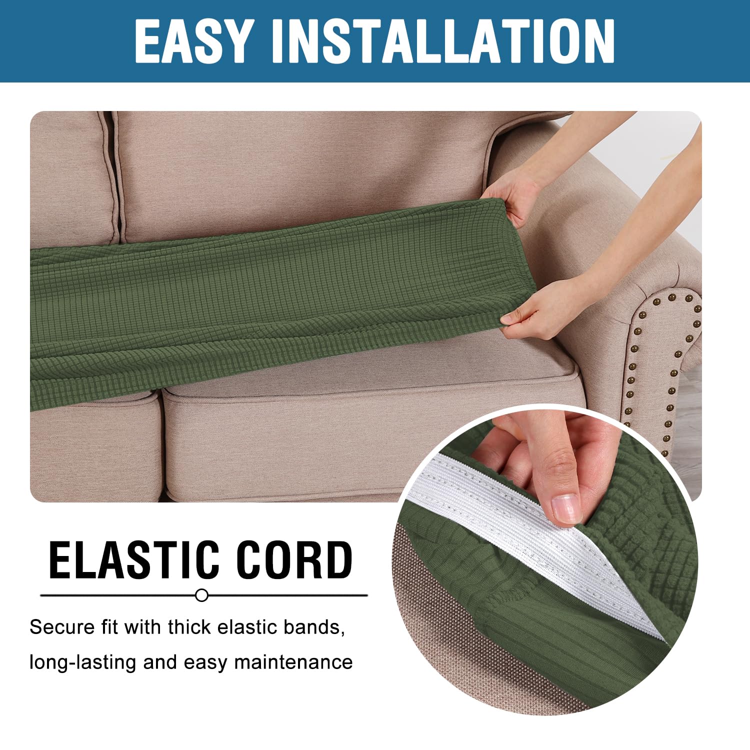 Super Stretch Individual Seat Cushion Covers Sofa Covers Couch Cushion Covers Slipcover Sets Thick Jacquard Textured Twill Fabric (1 Piece Sofa Cushion Cover)