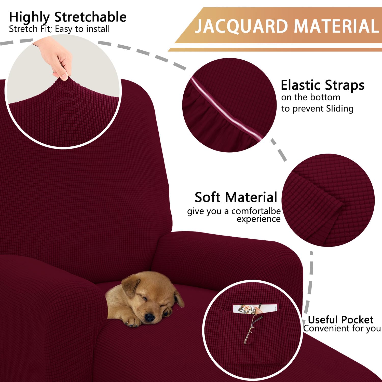 Stretch Couch Cover Sofa Cover Washable Sofa Slipcover Furniture Protector for 3 Cushion Couch Sofa Pet Friendly