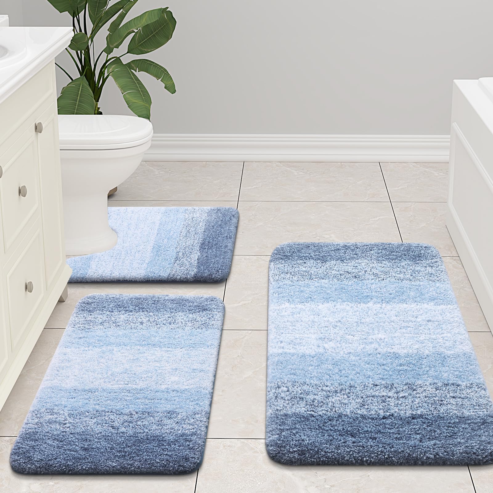 Bathroom Rugs Sets 2 Piece, Shaggy Soft and Absorbent Microfiber Bath Rugs and U-Shaped Contour Toilet Rug, Non-Slip, Machine Washable Dry Bath Mats for Bathroom