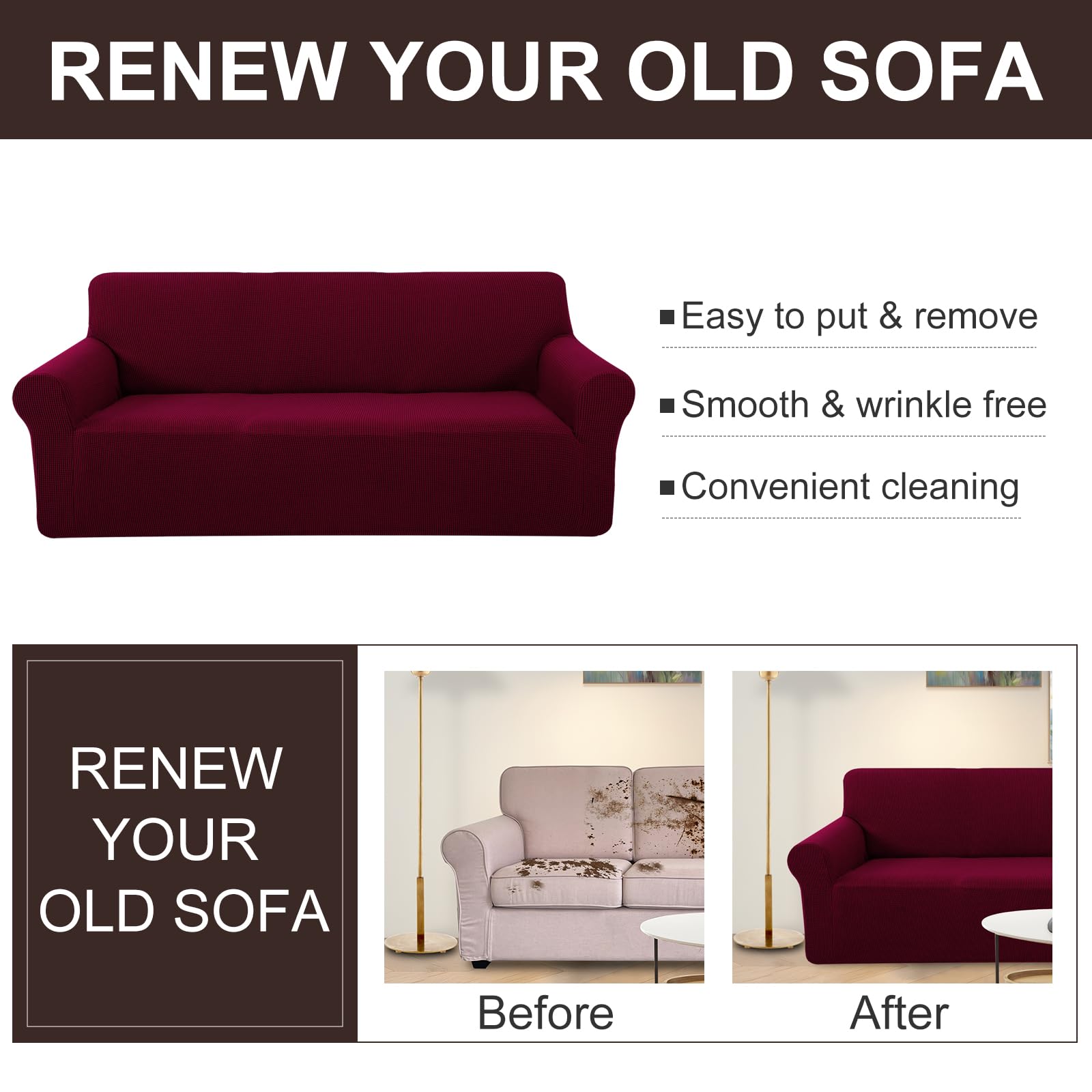 Stretch Couch Cover Sofa Cover Washable Sofa Slipcover Furniture Protector for 3 Cushion Couch Sofa Pet Friendly