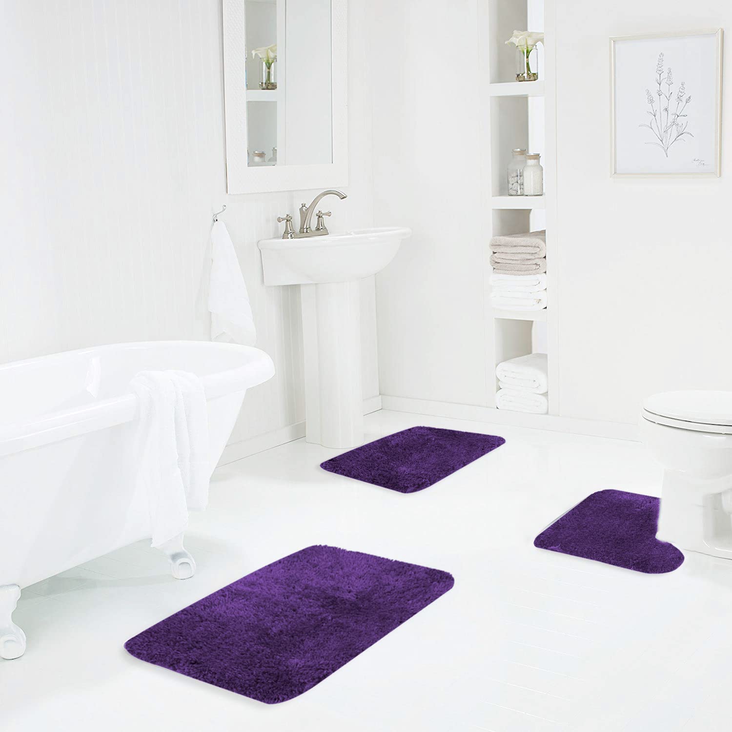Shaggy 2 Piece Bath Rug Sets 20 x 24 Non Slip,Machine Wash/Dry Plush Absorbent Bath Mats for Bathroom