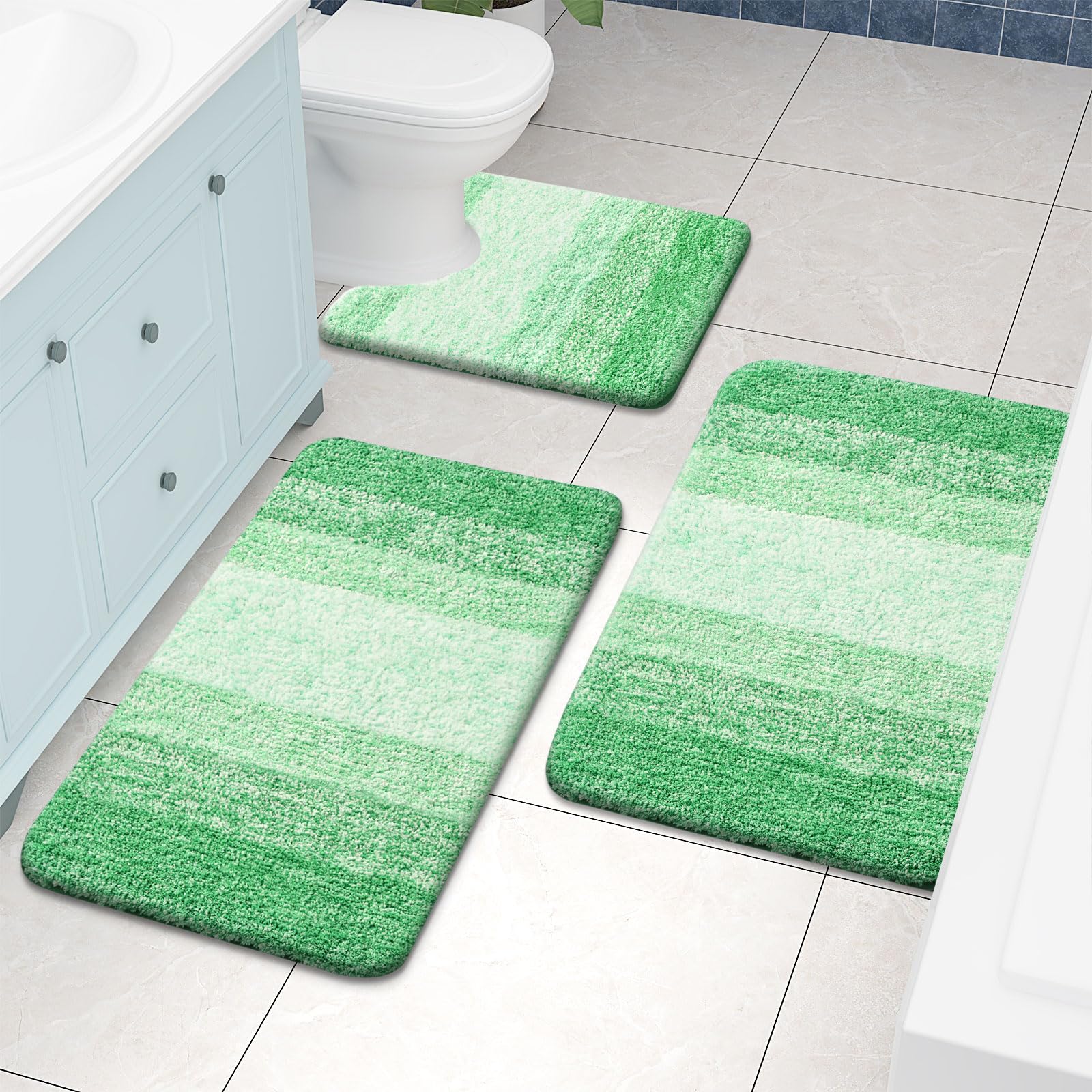 Bathroom Rugs Sets 2 Piece, Shaggy Soft and Absorbent Microfiber Bath Rugs and U-Shaped Contour Toilet Rug, Non-Slip, Machine Washable Dry Bath Mats for Bathroom