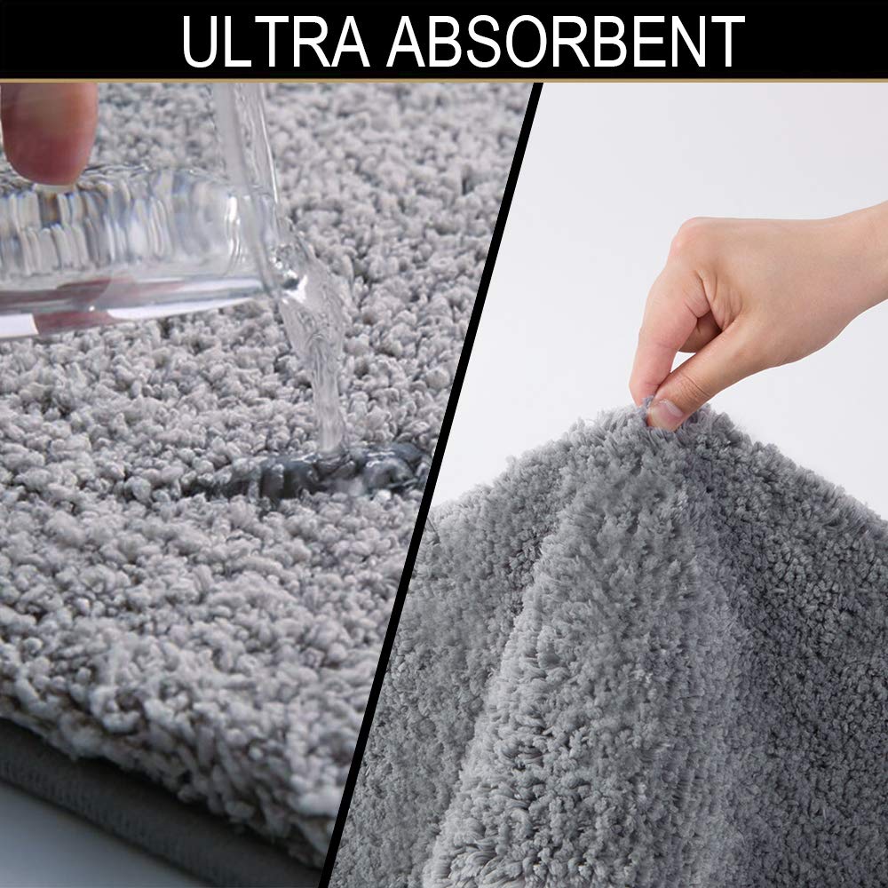 改Walensee Shaggy 2 Piece Bath Rug Sets (Grey) 20 x 24 Non Slip, U Shape Contour Rug &amp; 20 x 32, Machine Wash/Dry Plush Absorbent Bath Mats for Bathroom