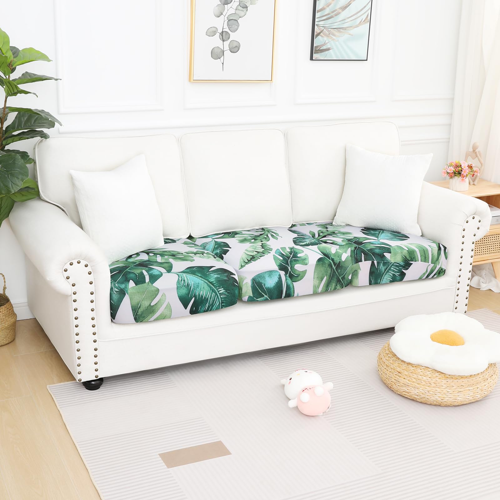Printed Couch Cushion Covers, Stretch Sofa Cushion Covers Replacement, Non-Slip Sofa Seat Cushion Slipcovers, Soft Couch Covers for Indoor and Outdoor