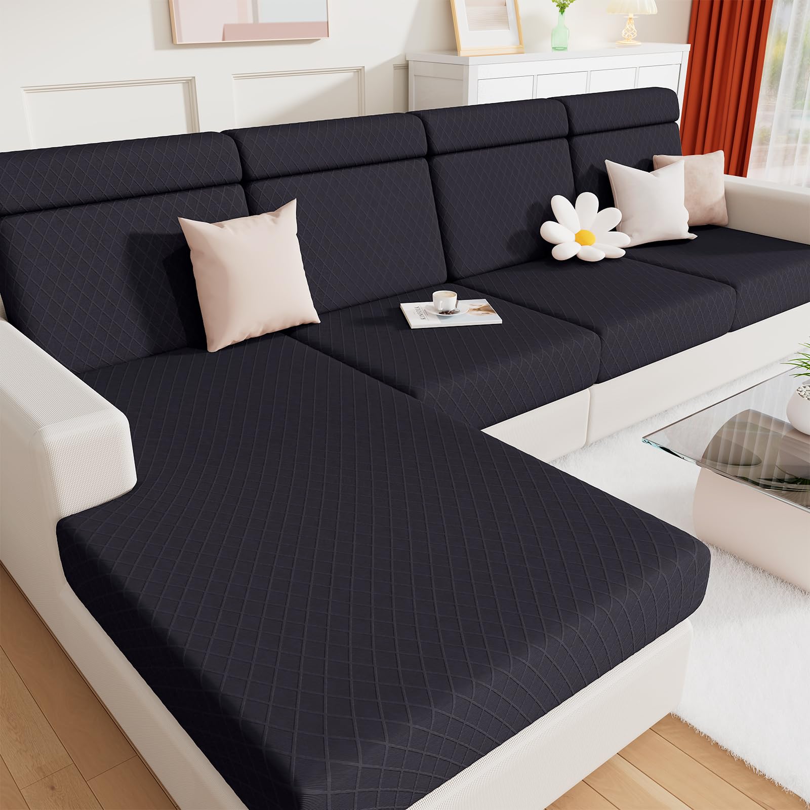 Jacquard Couch Cushion Covers, Magic Sofa Covers Washable, Stretch Couch Covers for 3 Cushion Couch, Diamond Lattice, Thick Sofa Couch Covers for Sectional Sofa
