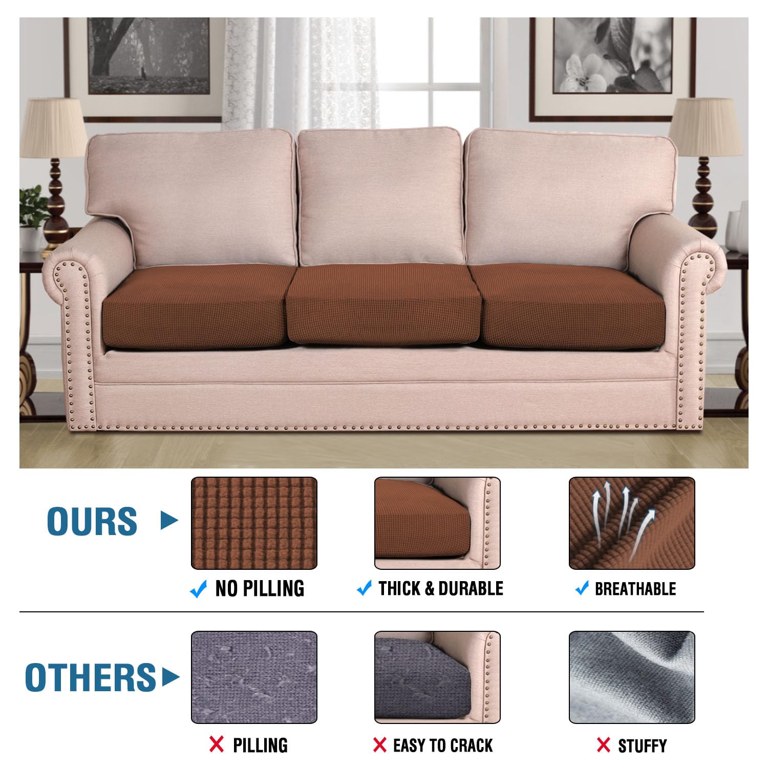 Super Stretch Individual Seat Cushion Covers Sofa Covers Couch Cushion Covers Slipcover Sets Thick Jacquard Textured Twill Fabric (1 Piece Sofa Cushion Cover)