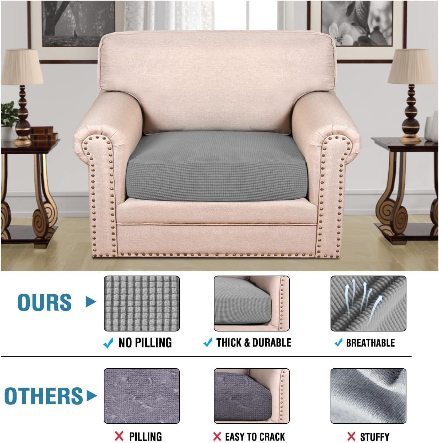Super Stretch Individual Seat Cushion Covers Sofa Covers Couch Cushion Covers Slipcover Sets Thick Jacquard Textured Twill Fabric (1 Piece Sofa Cushion Cover)