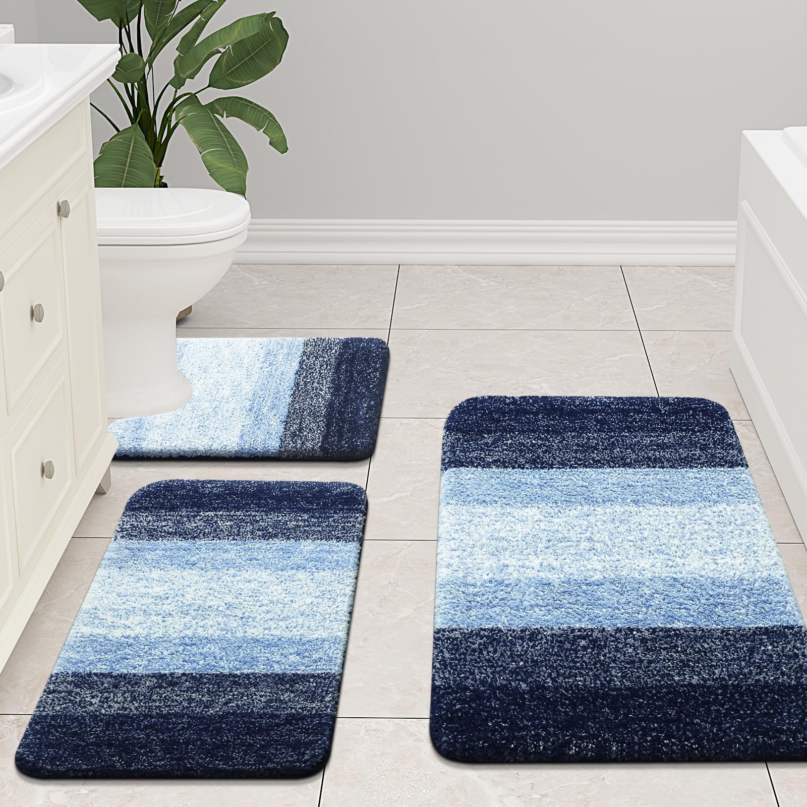 Bathroom Rugs Sets 2 Piece, Shaggy Soft and Absorbent Microfiber Bath Rugs and U-Shaped Contour Toilet Rug, Non-Slip, Machine Washable Dry Bath Mats for Bathroom