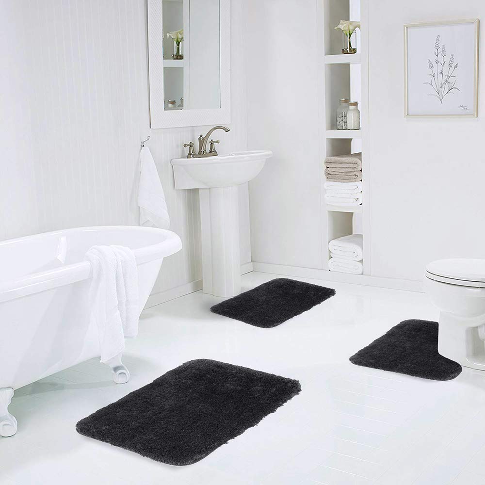 Shaggy 2 Piece Bath Rug Sets 20 x 24 Non Slip,Machine Wash/Dry Plush Absorbent Bath Mats for Bathroom