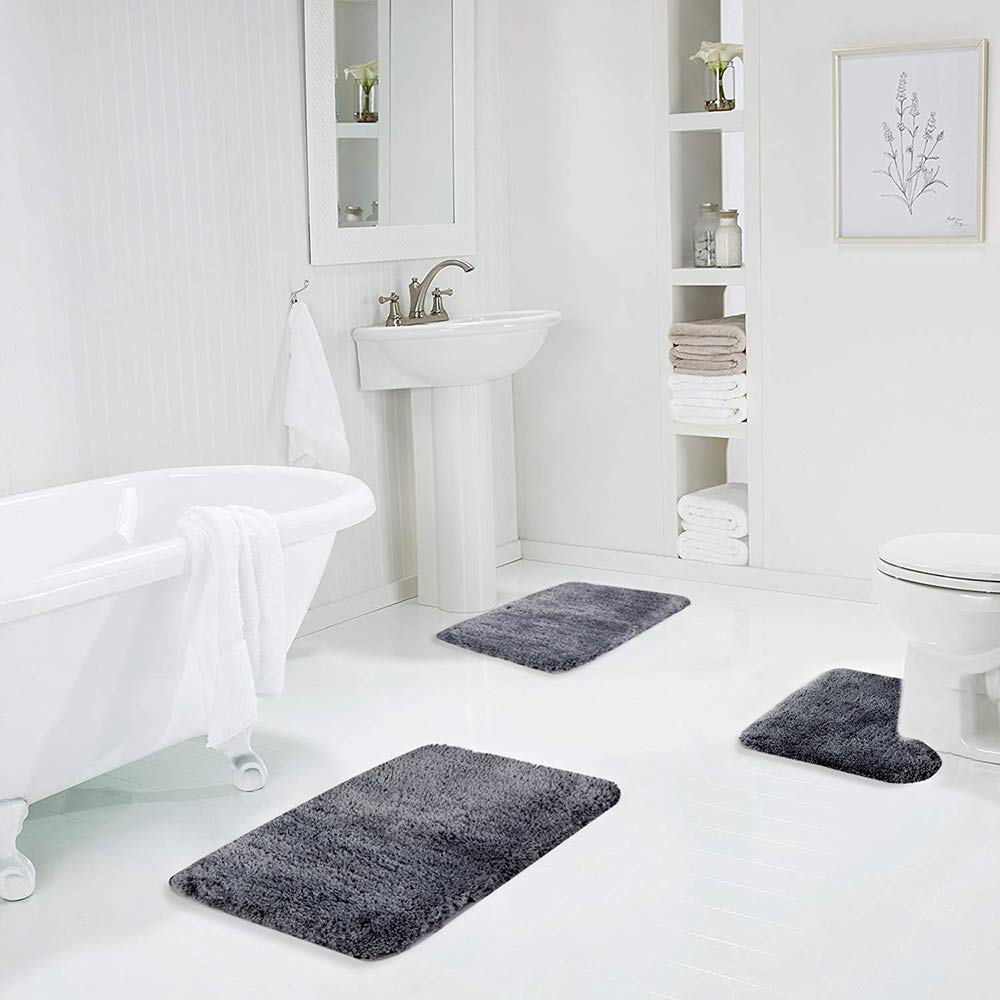 Shaggy 2 Piece Bath Rug Sets 20 x 24 Non Slip,Machine Wash/Dry Plush Absorbent Bath Mats for Bathroom