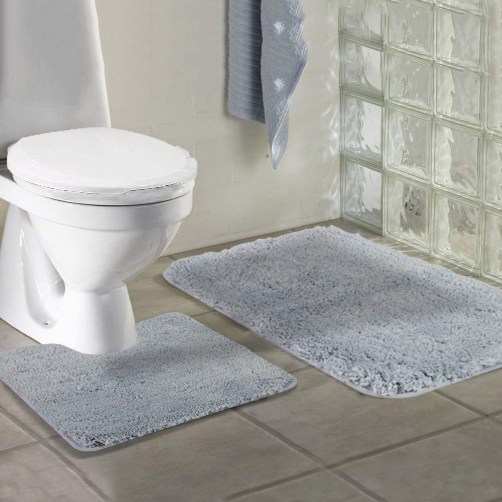 Shaggy 2 Piece Bath Rug Sets 20 x 24 Non Slip,Machine Wash/Dry Plush Absorbent Bath Mats for Bathroom